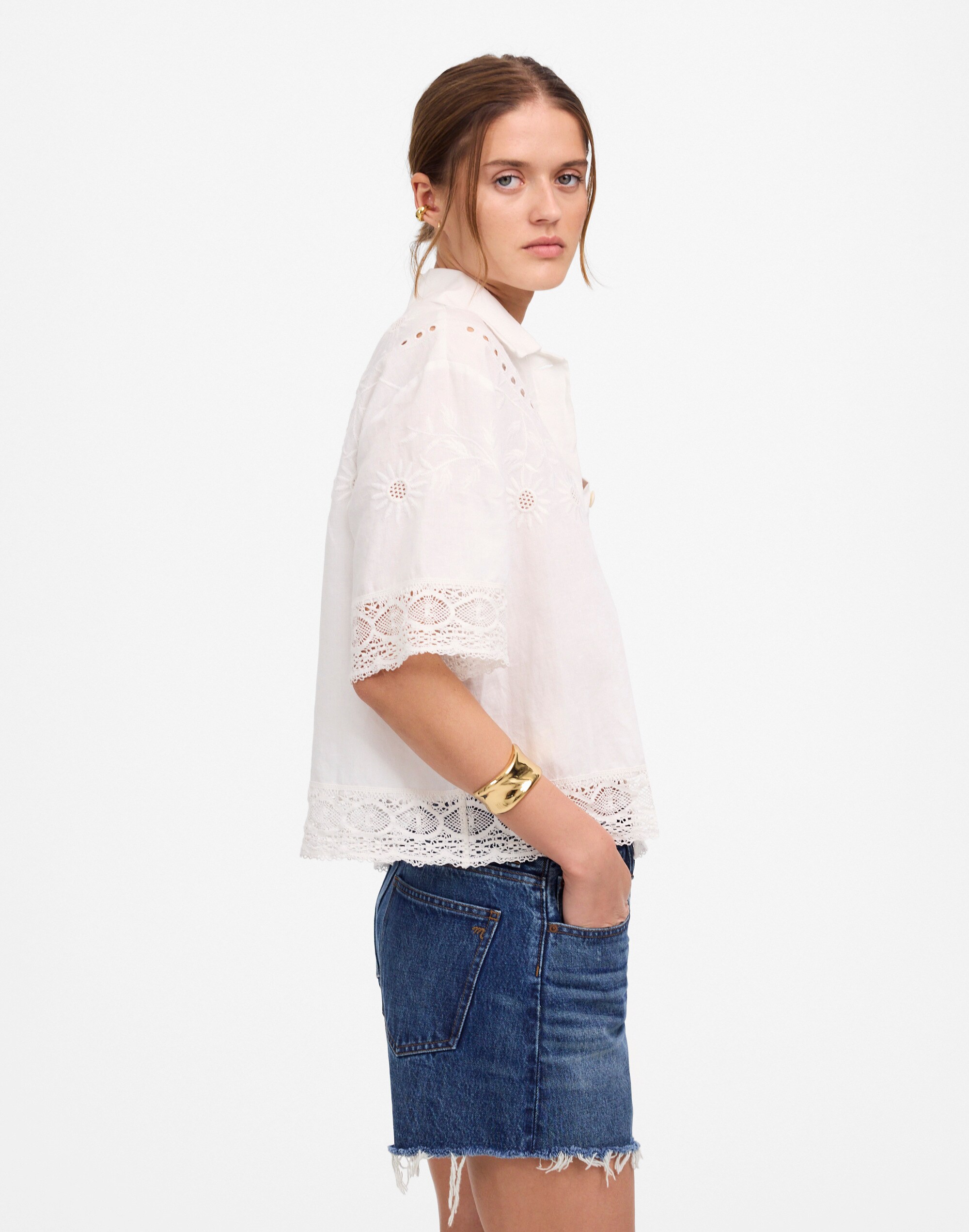 Embroidered Lace Button-Up Shirt