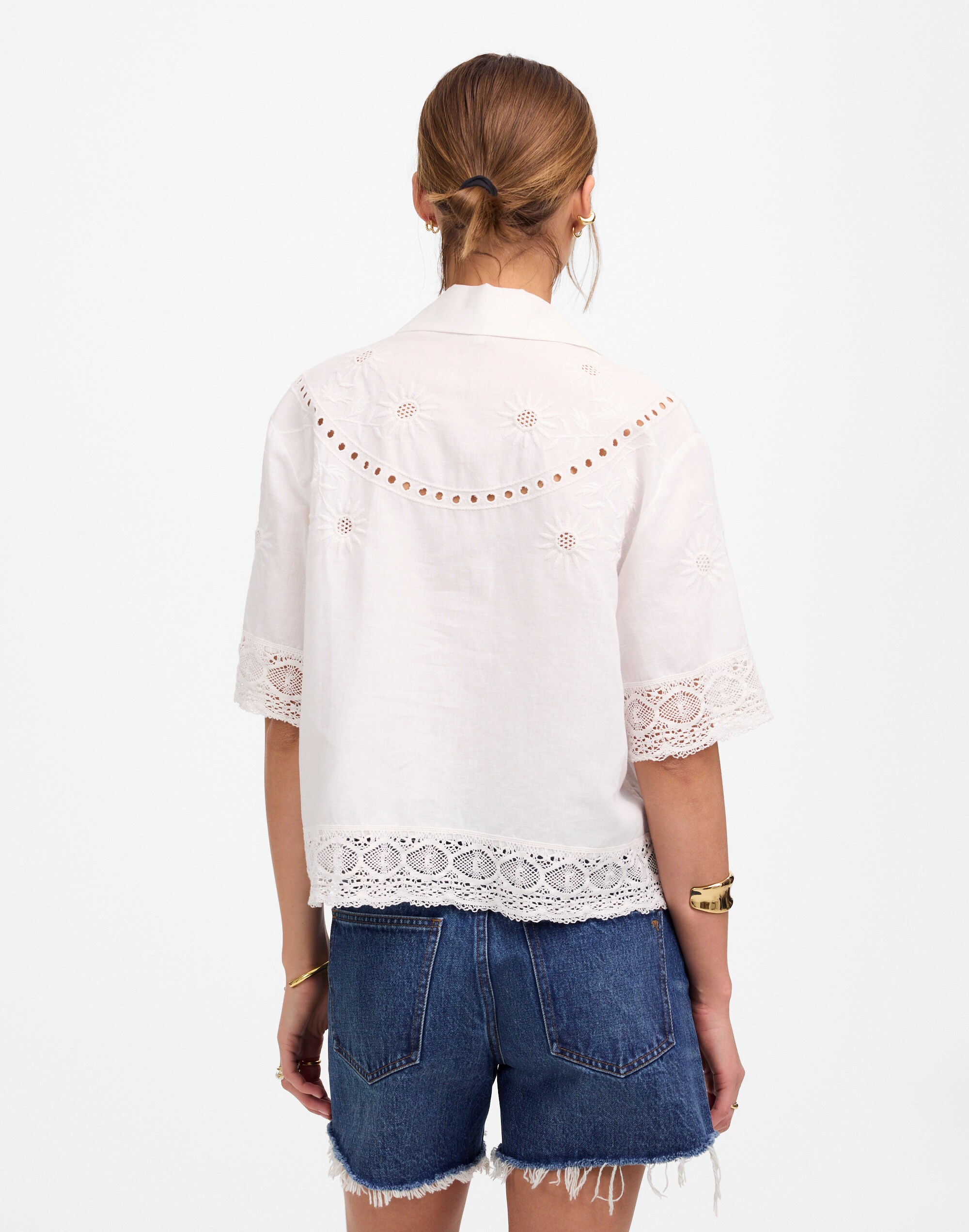 Embroidered Lace Button-Up Shirt