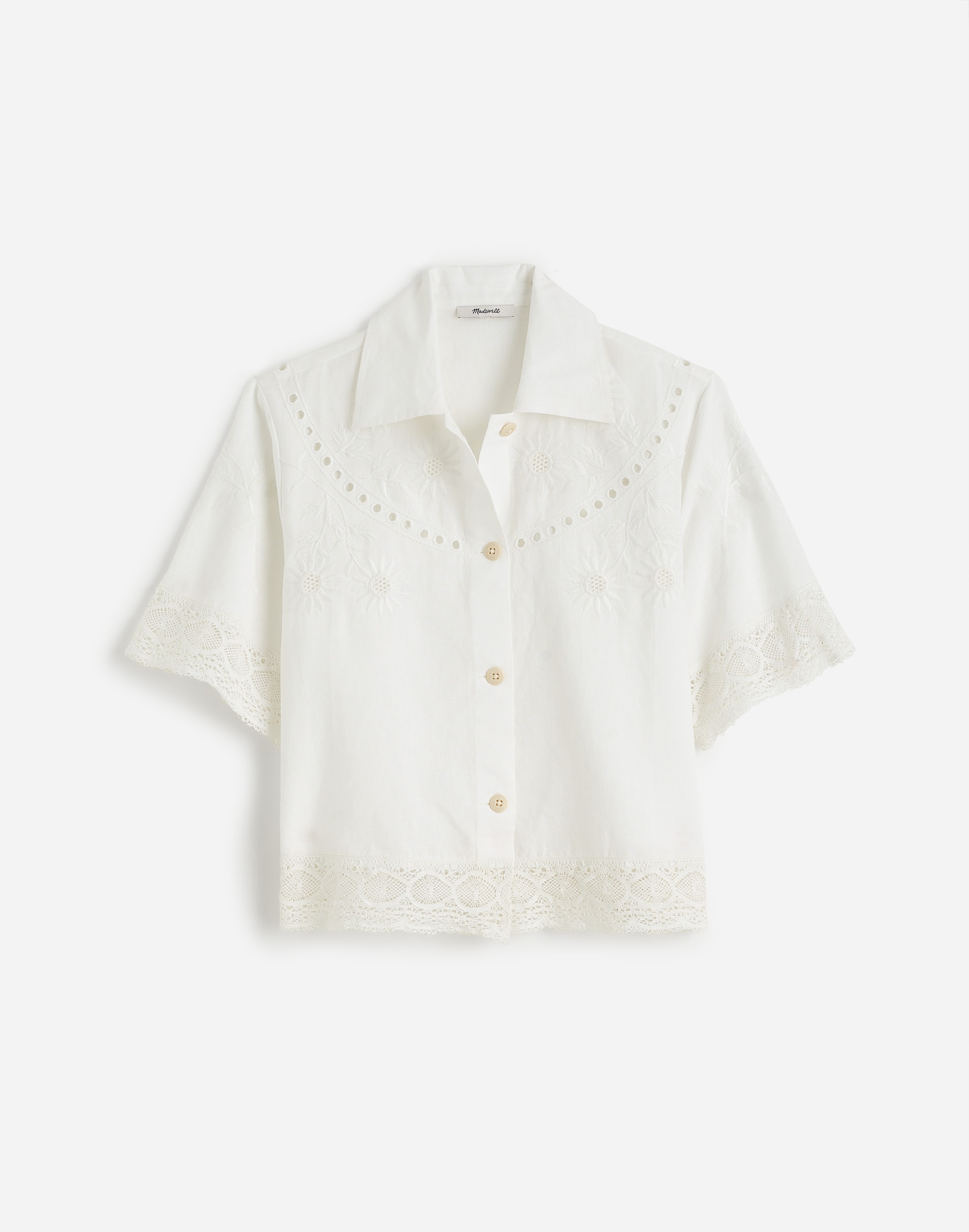 Embroidered Lace Button-Up Shirt
