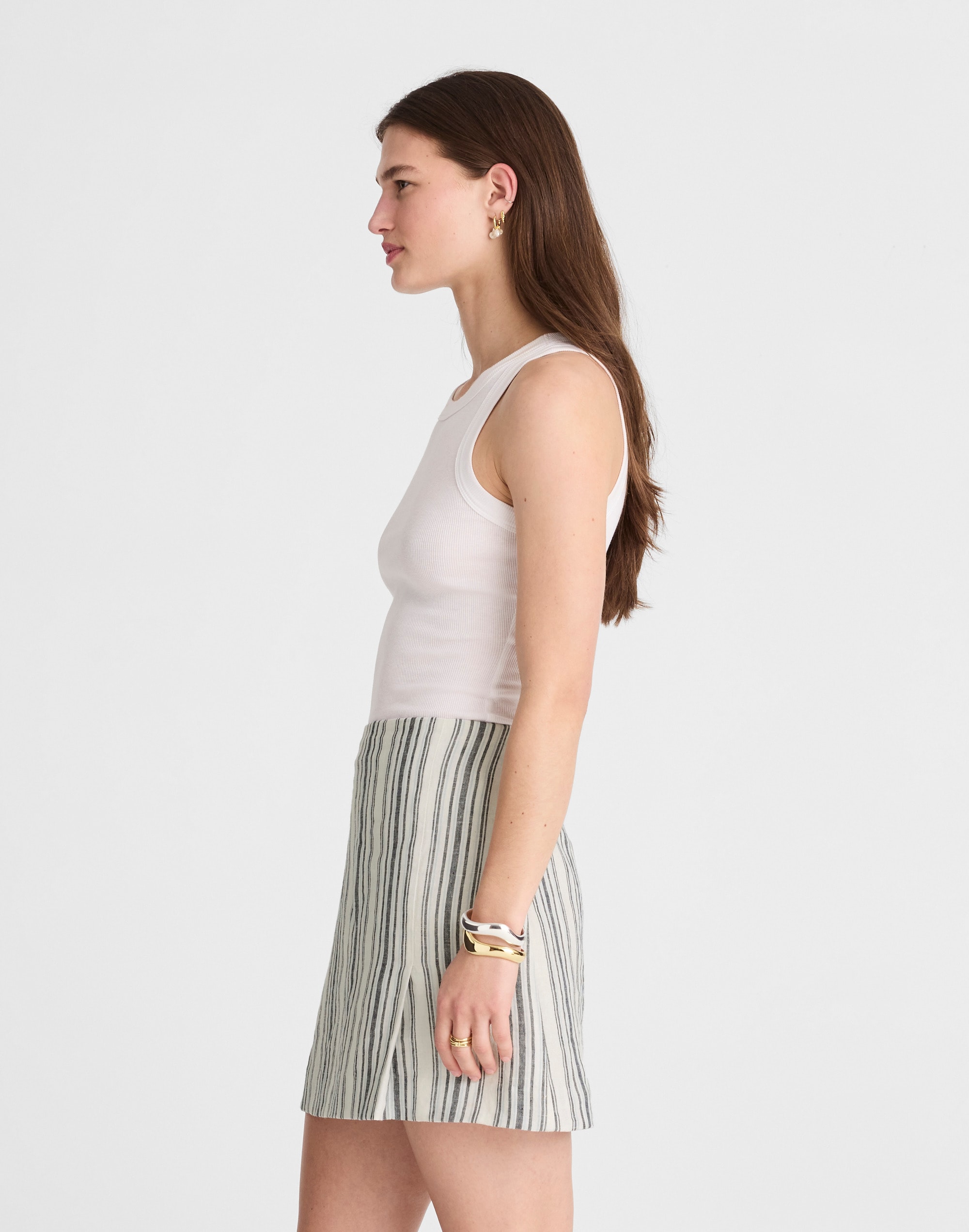 Single-Pleat Linen Mini Skirt