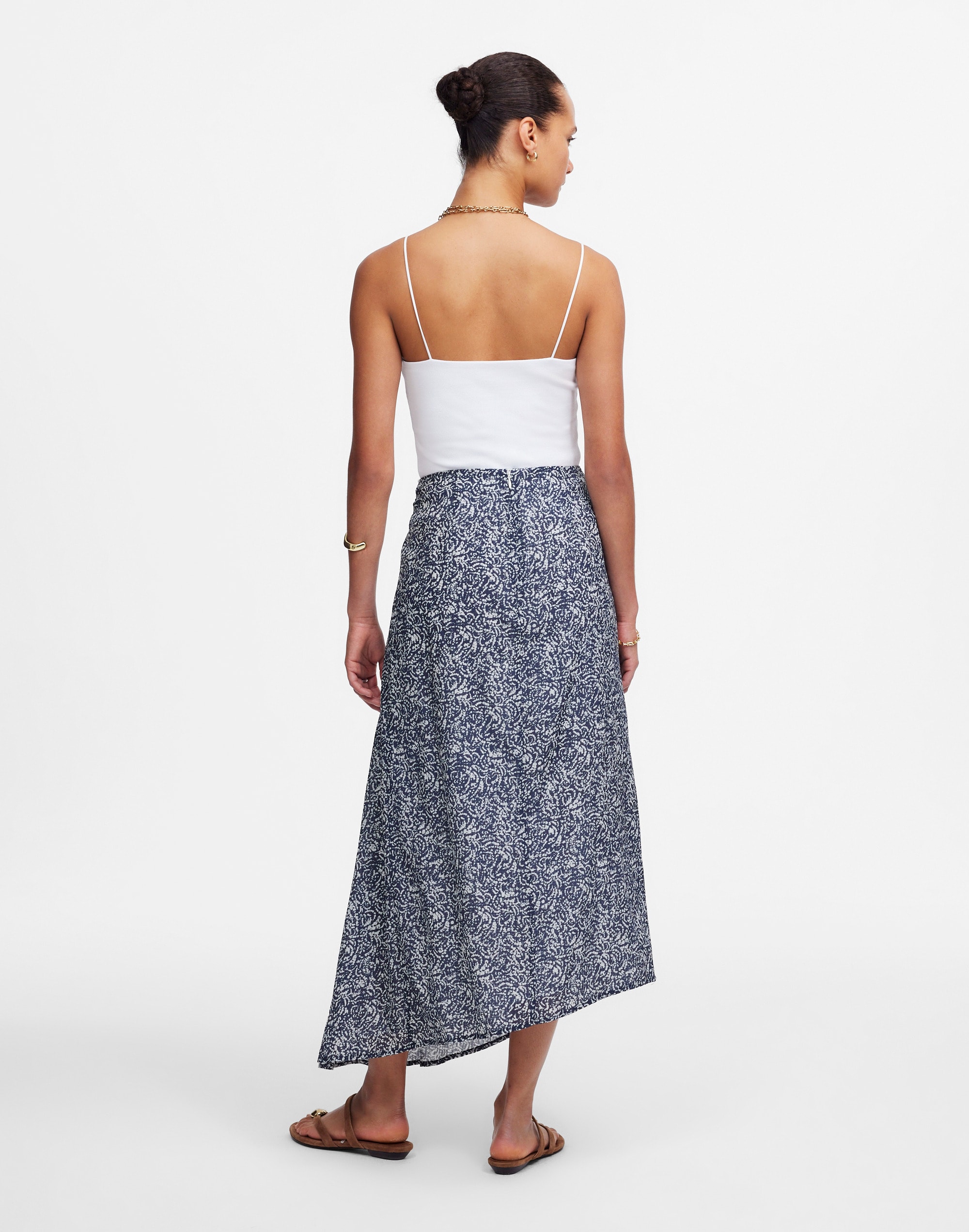 Ruched Asymmetric Midi Skirt
