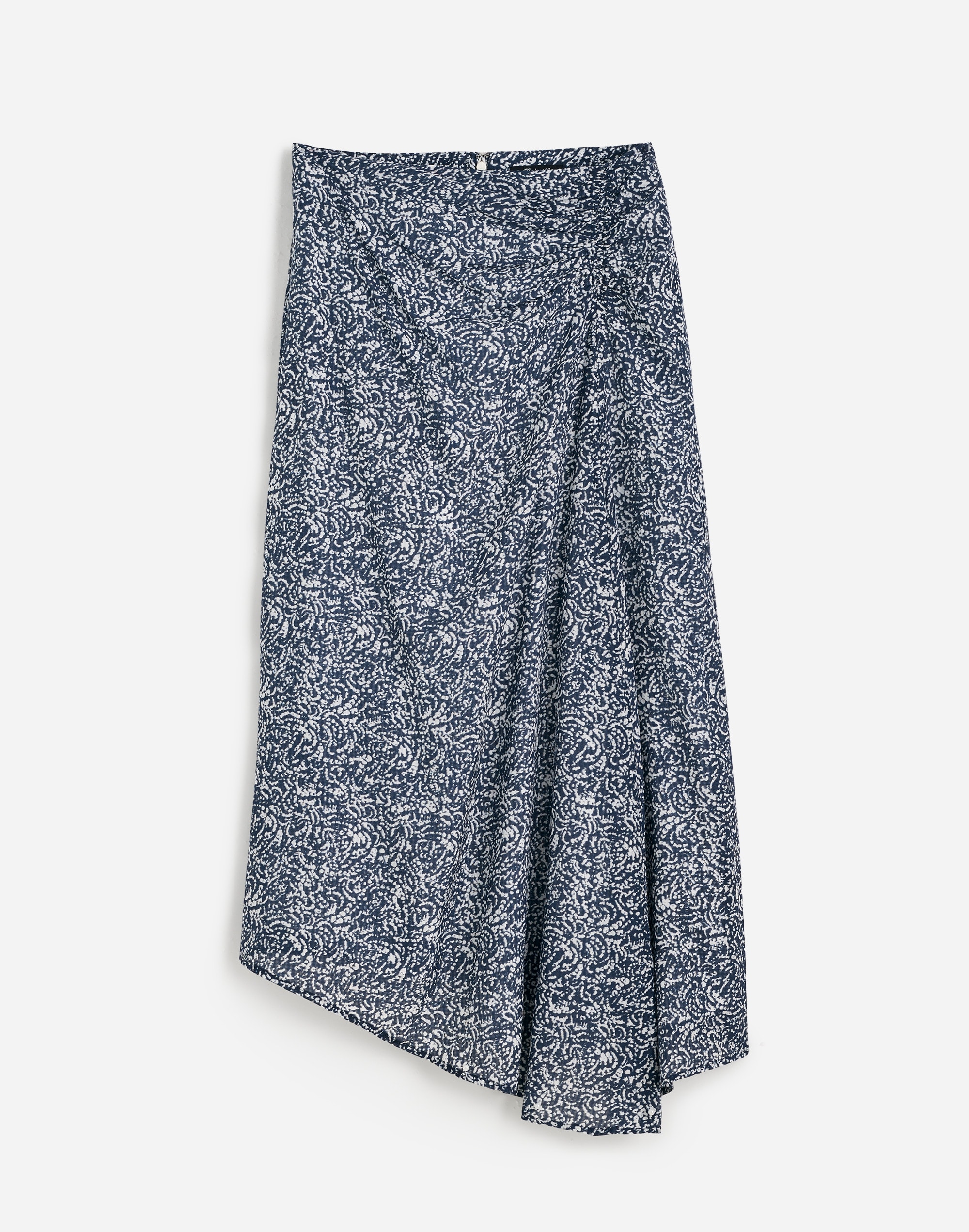 Ruched Asymmetric Midi Skirt
