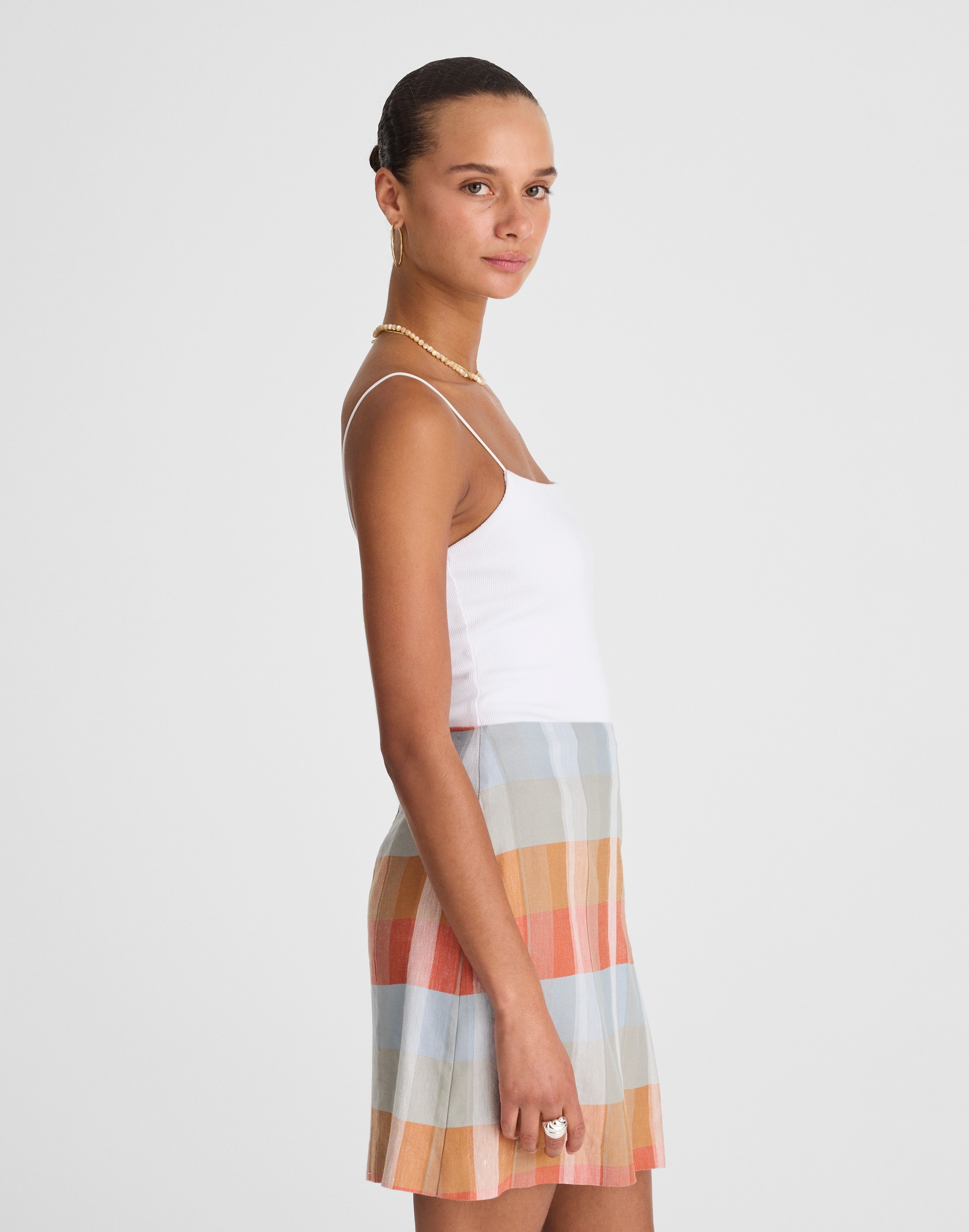 Single-Pleat Linen Mini Skirt