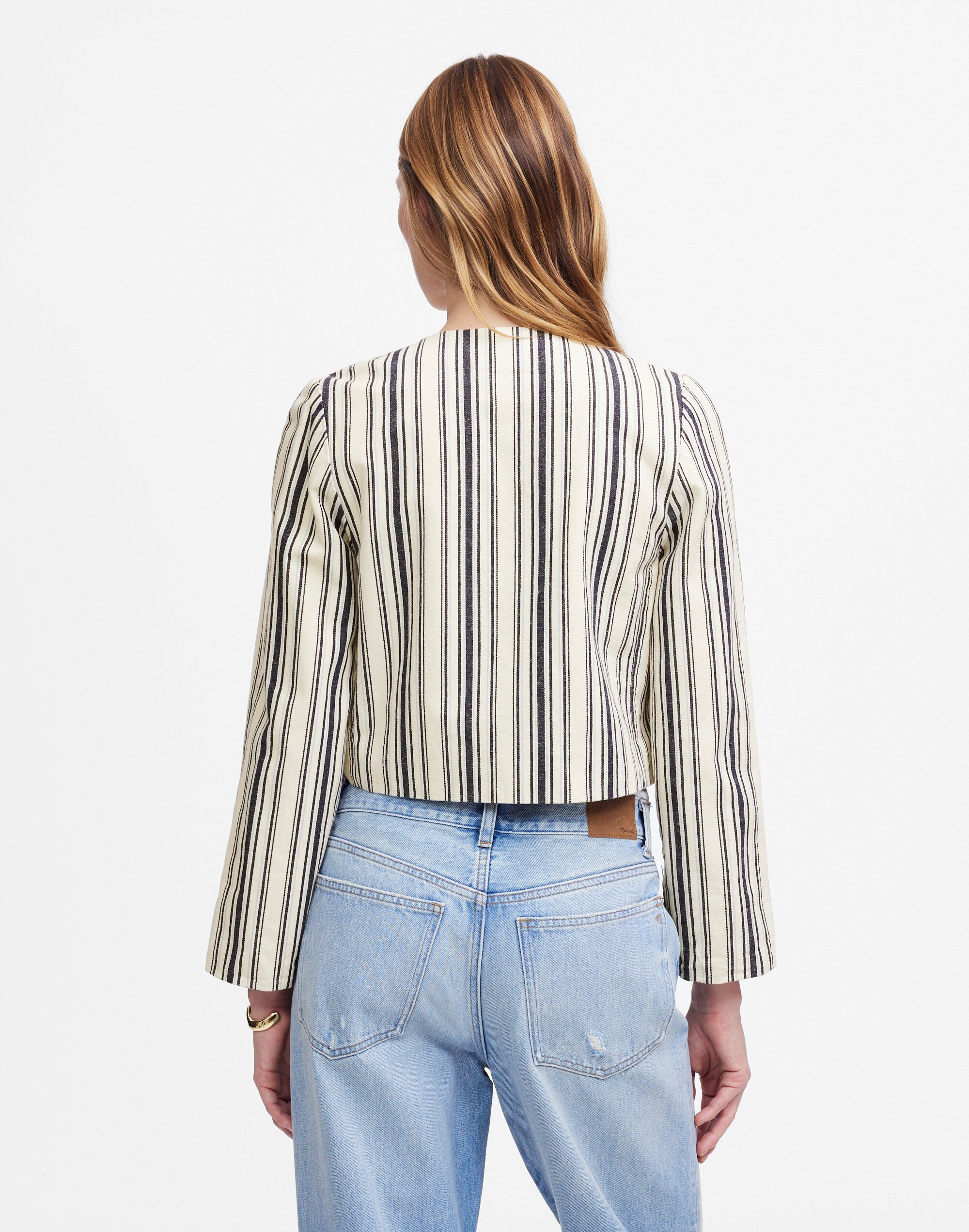 Striped Crop Cardigan Jacket in Cotton-Linen Alternate Image 4