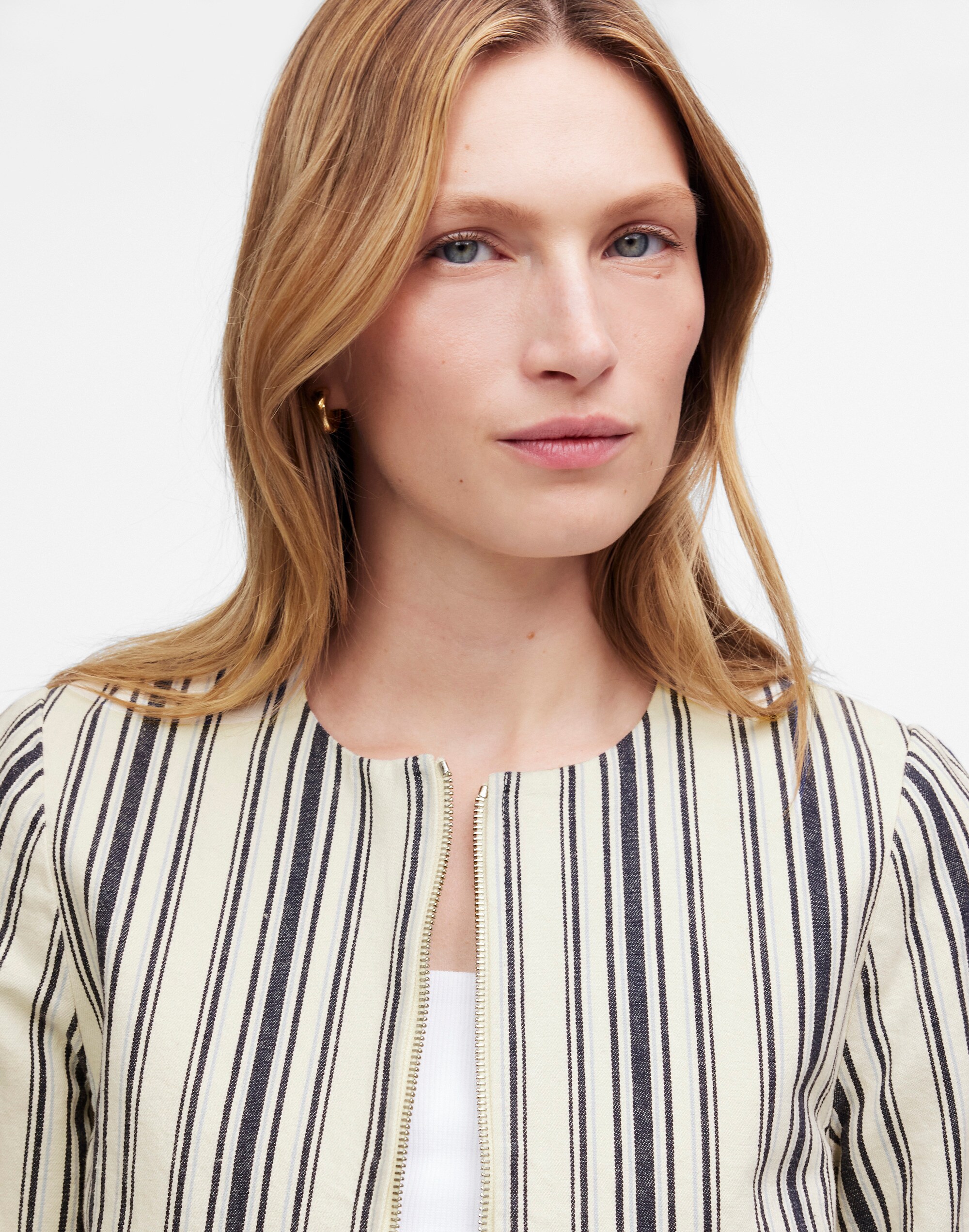 Striped Crop Cardigan Jacket in Cotton-Linen Alternate Image 5