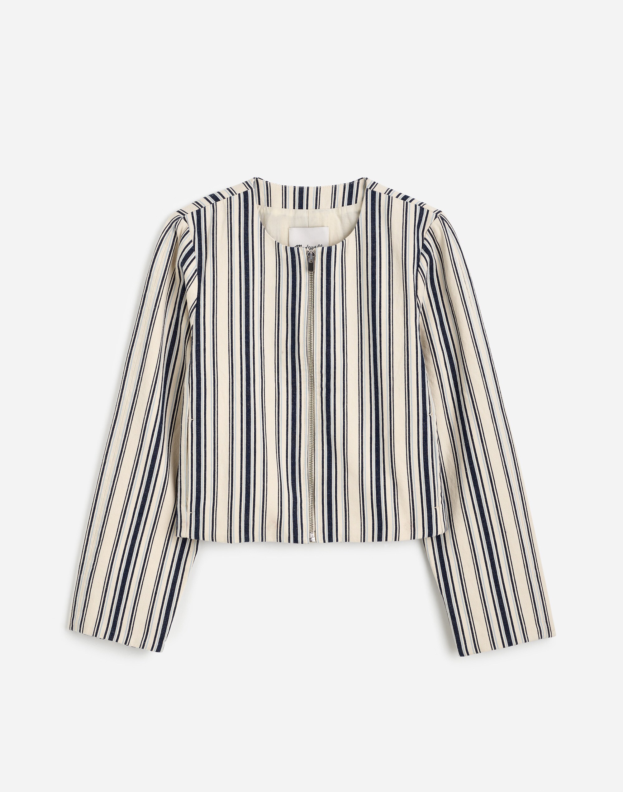 Striped Crop Cardigan Jacket in Cotton-Linen