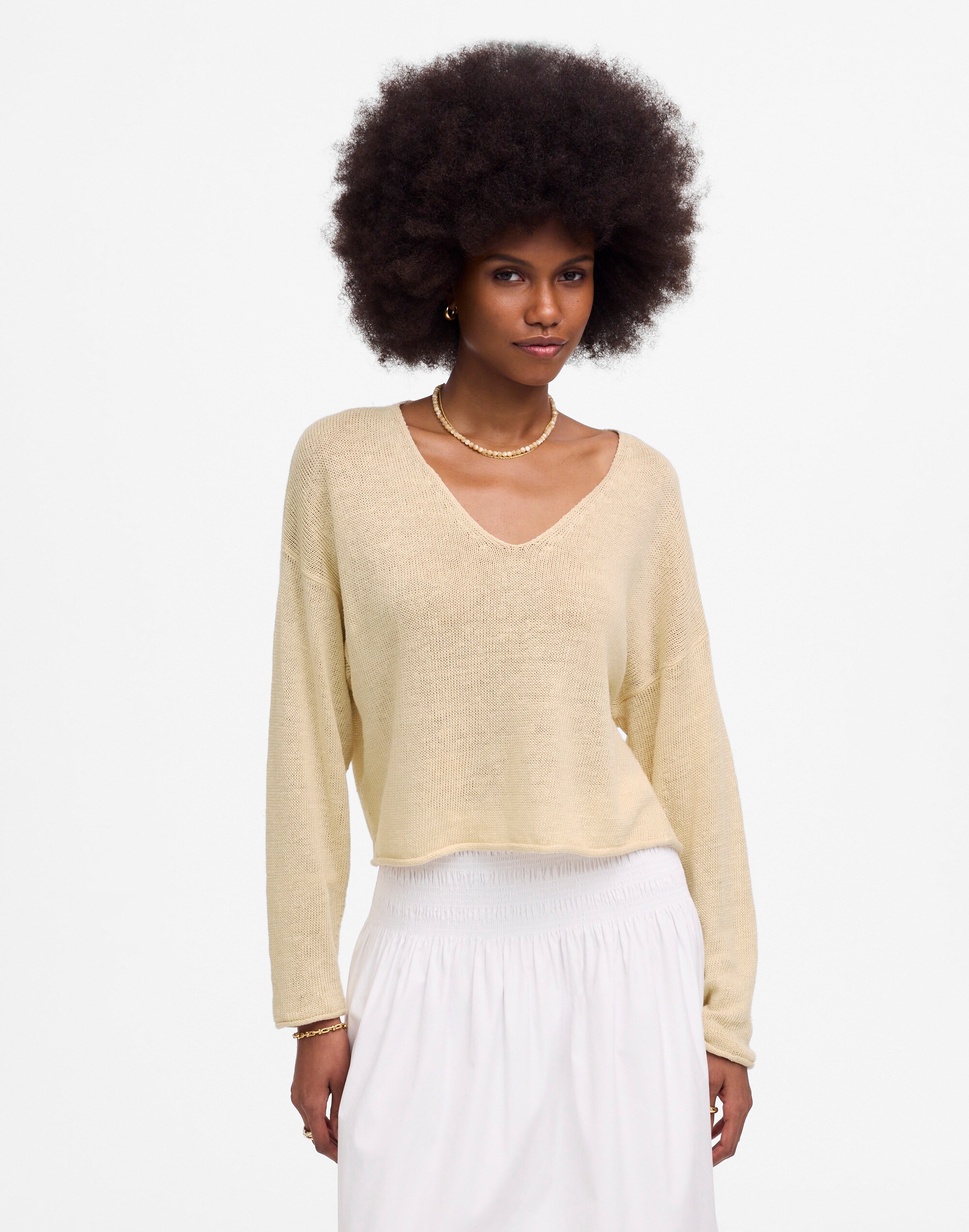 linen v-neck sweater