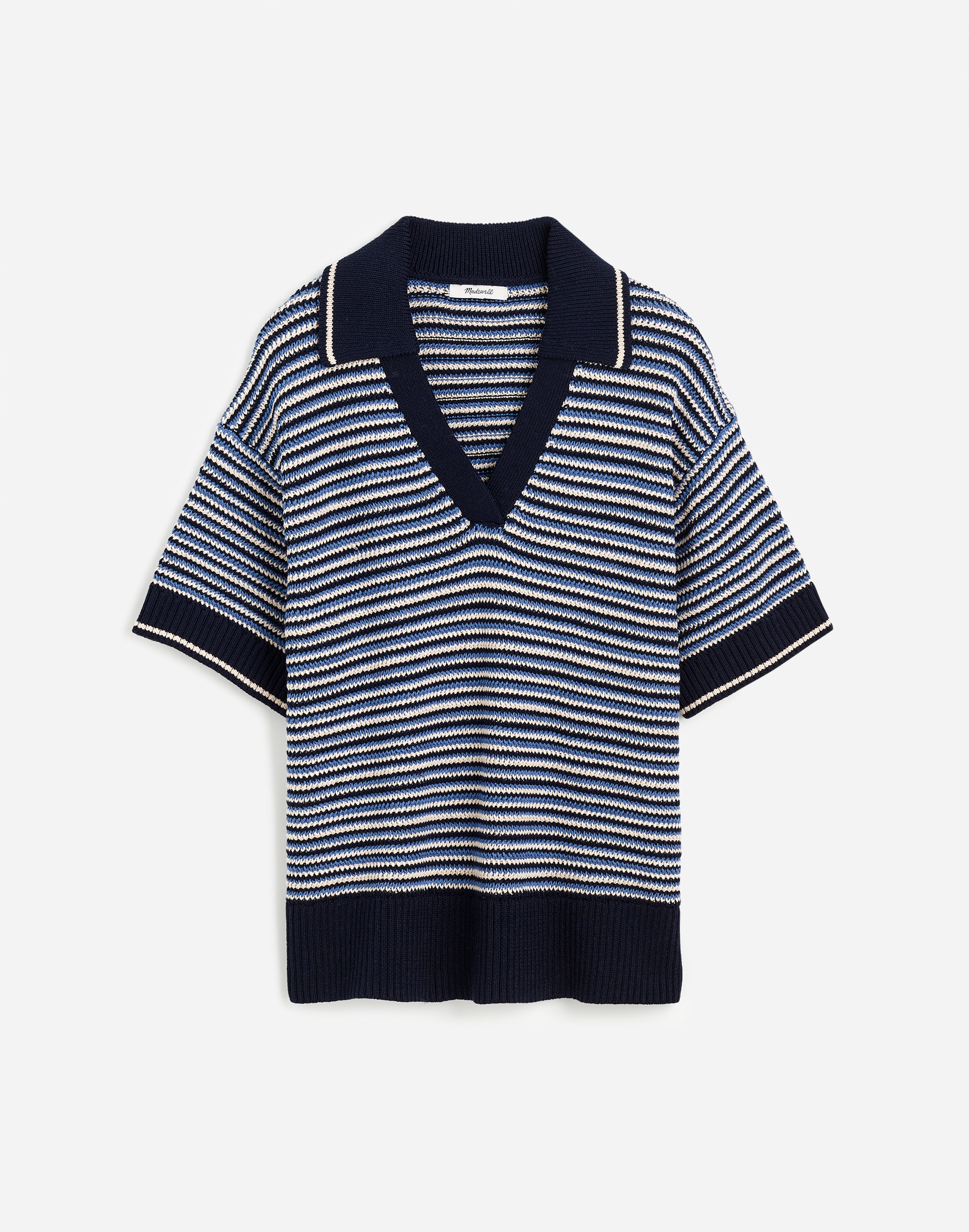 Striped Johnny-Collar Sweater Tee