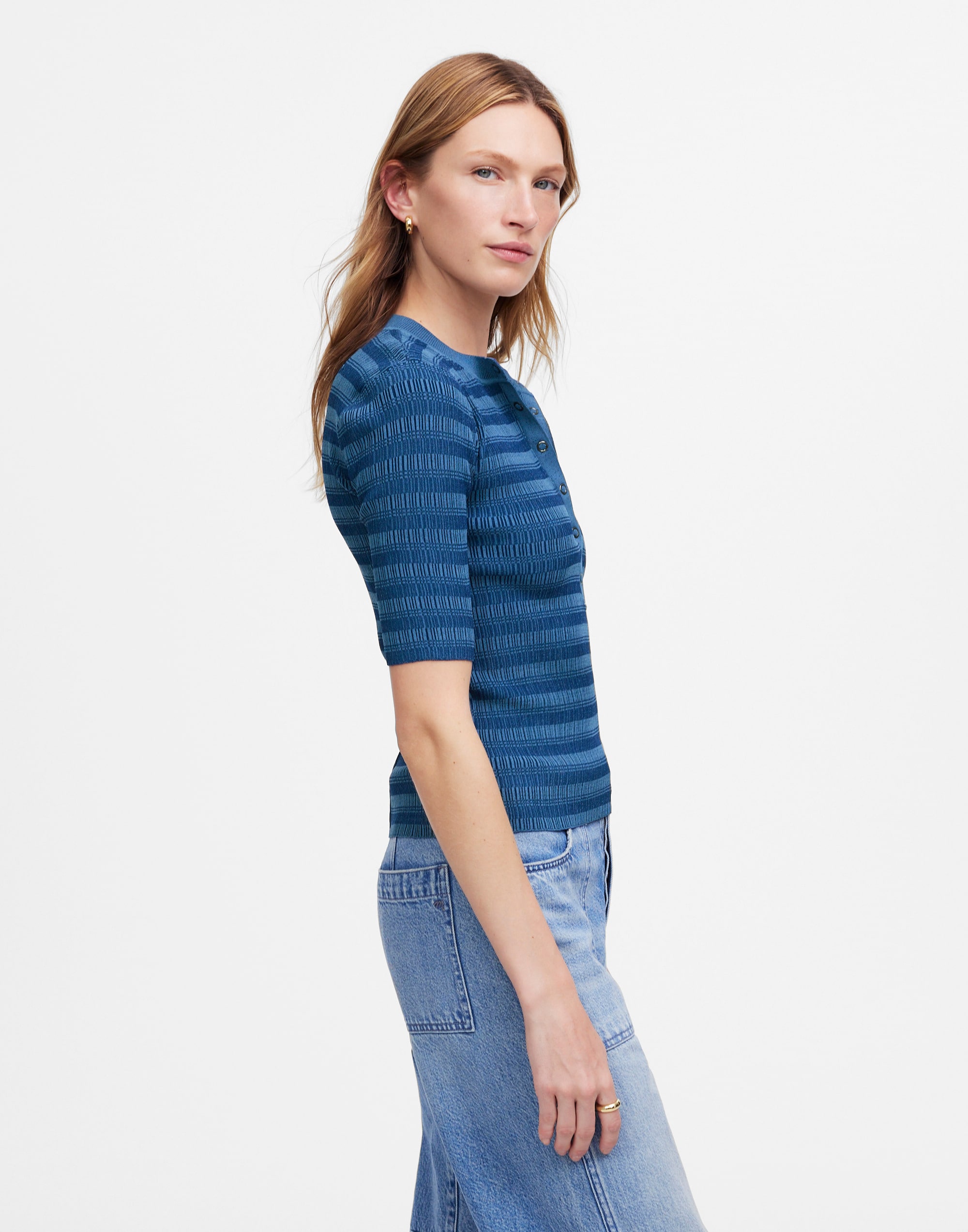 Henley Sweater Tee in Stripe