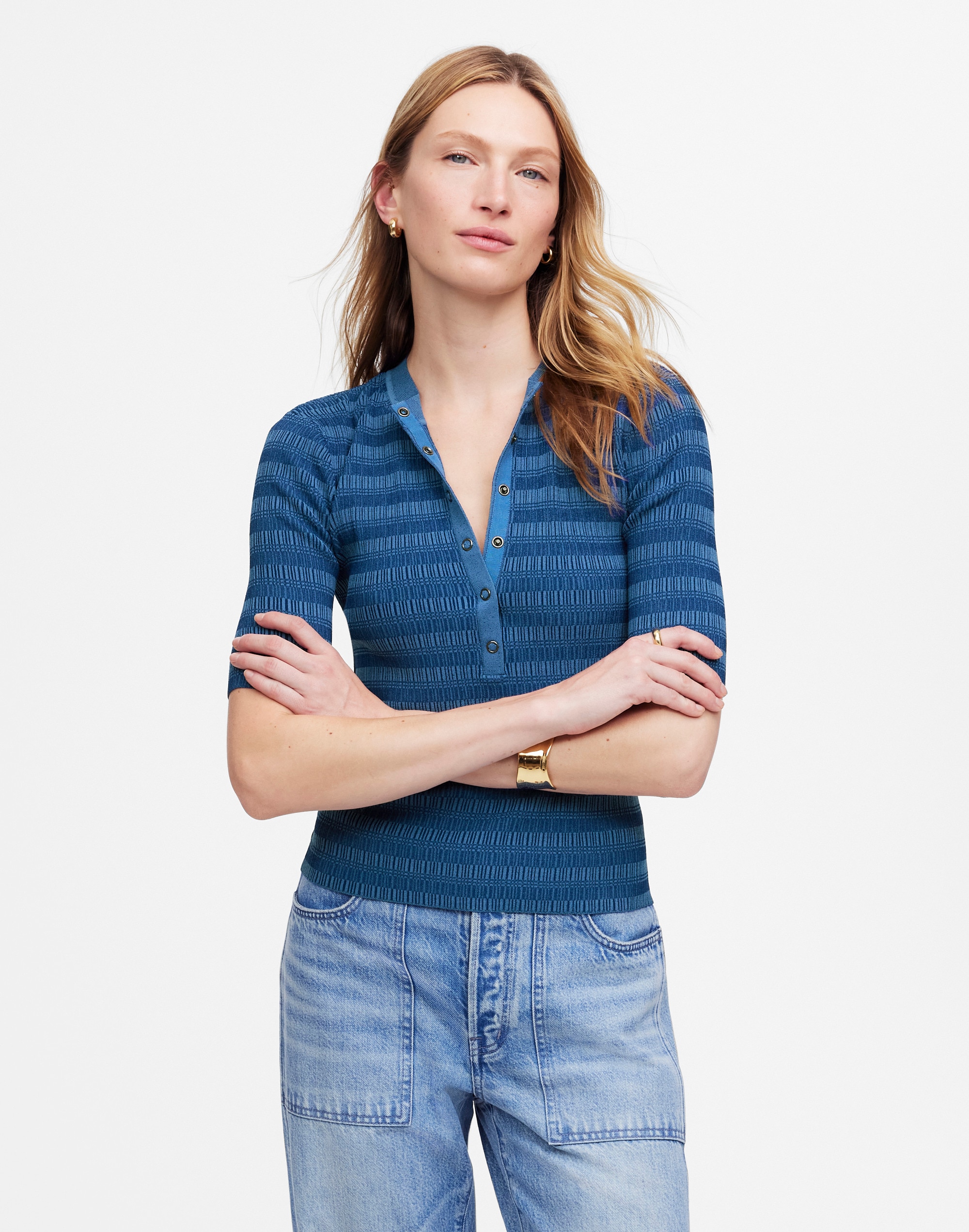 Henley Sweater Tee in Stripe