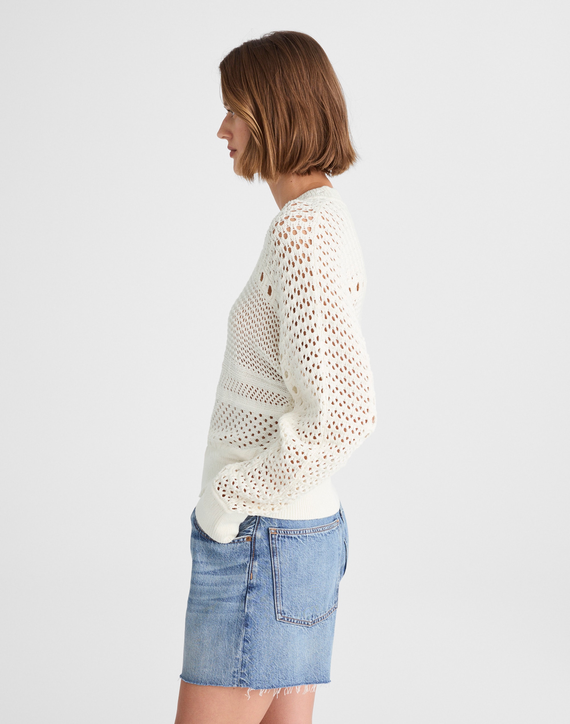 Open-Stitch Cotton Pullover Sweater
