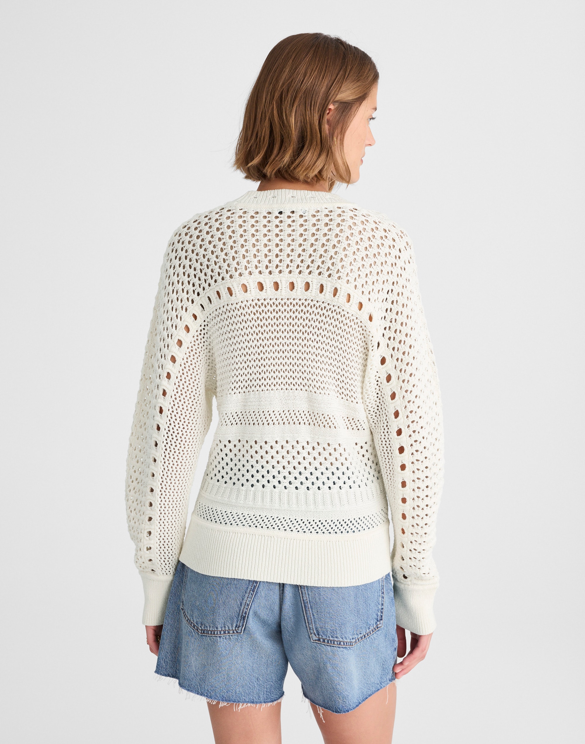 Open-Stitch Cotton Pullover Sweater