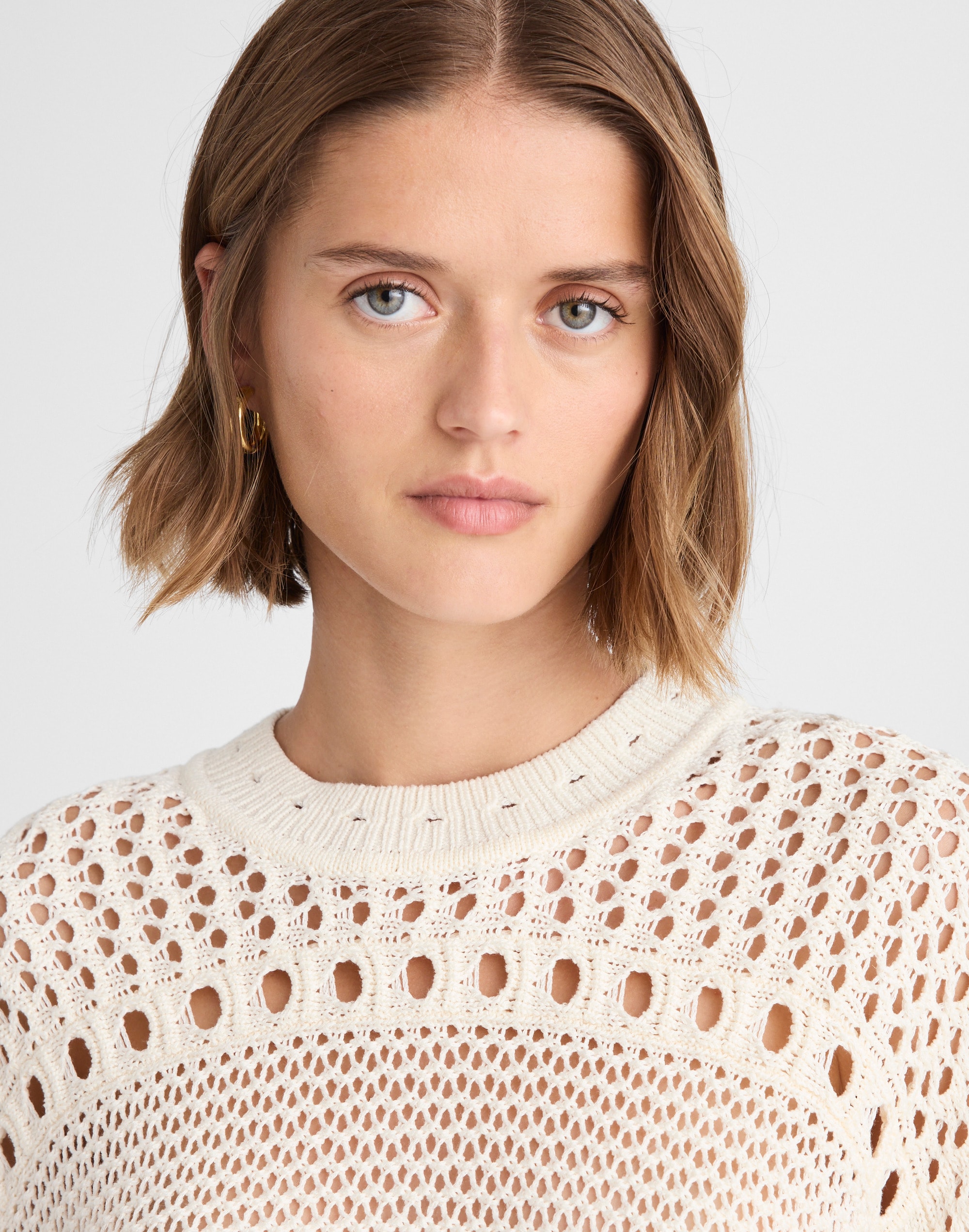 Open-Stitch Cotton Pullover Sweater