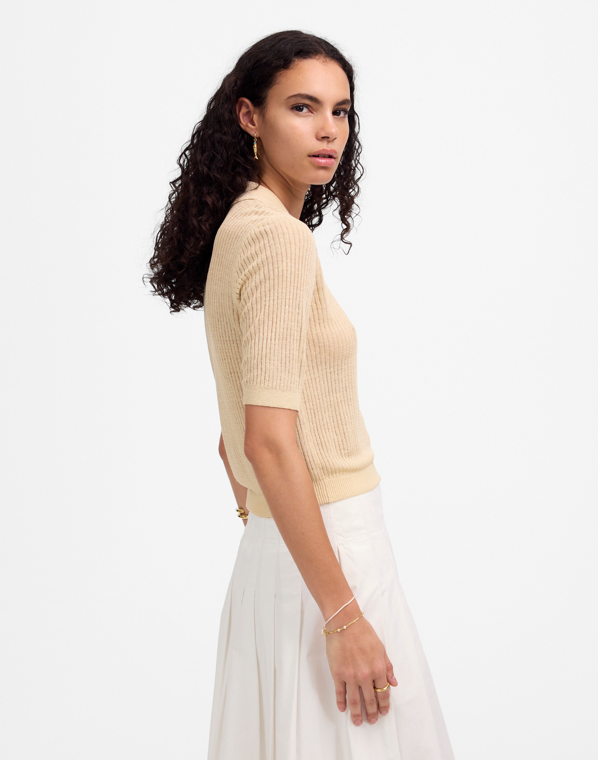 Short-Sleeve Polo Sweater Tee