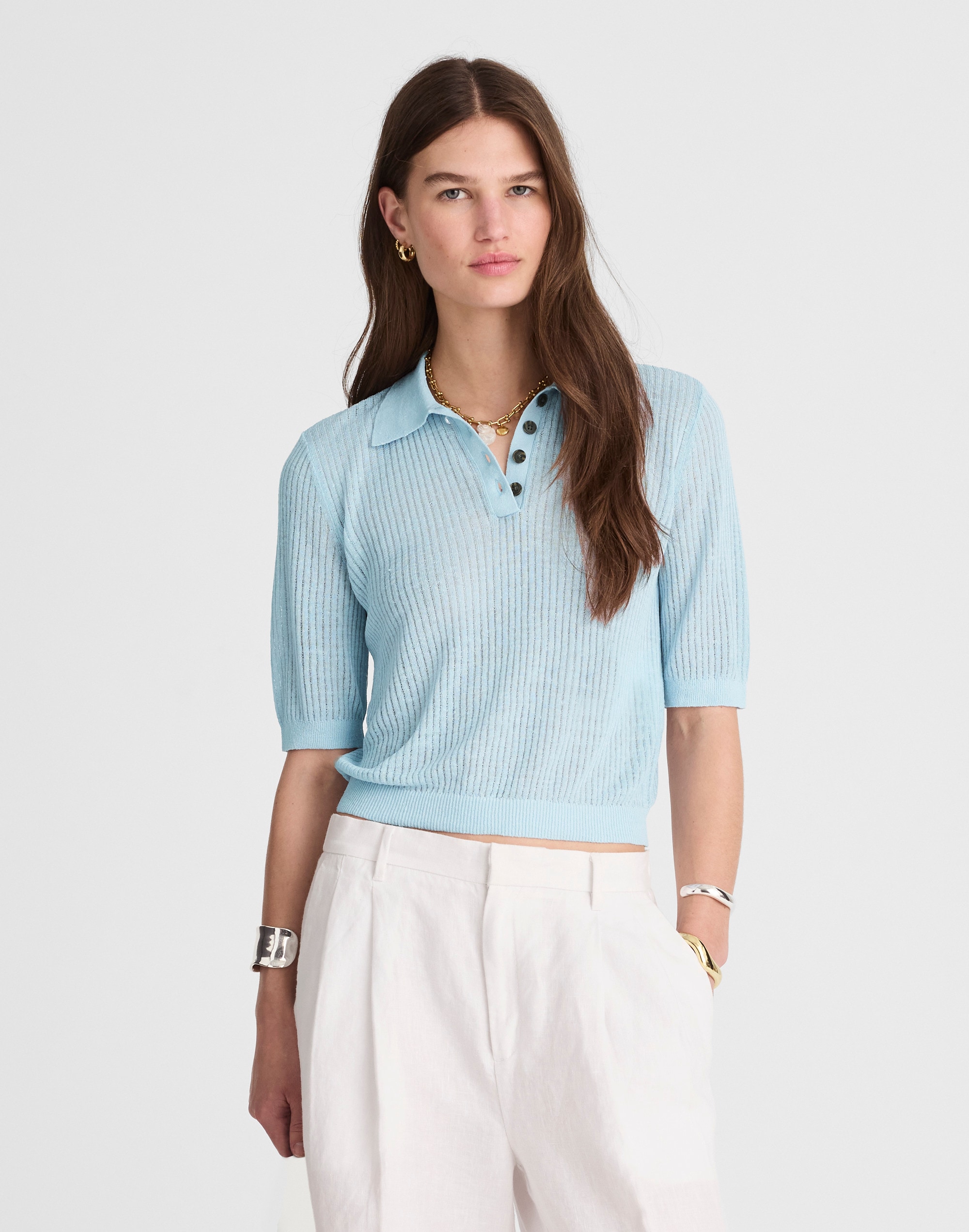 Short-Sleeve Polo Sweater Tee