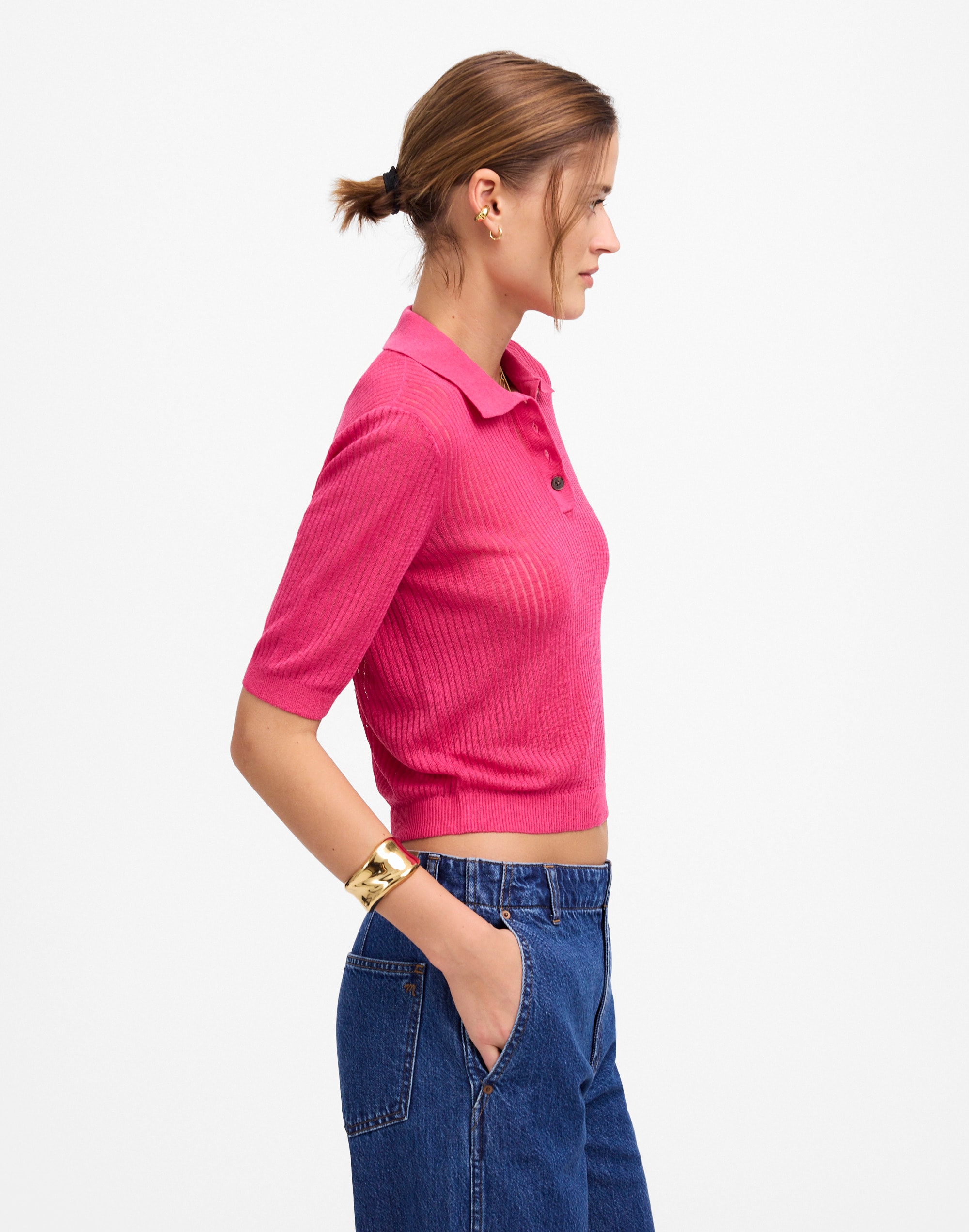 Short-Sleeve Polo Sweater Tee