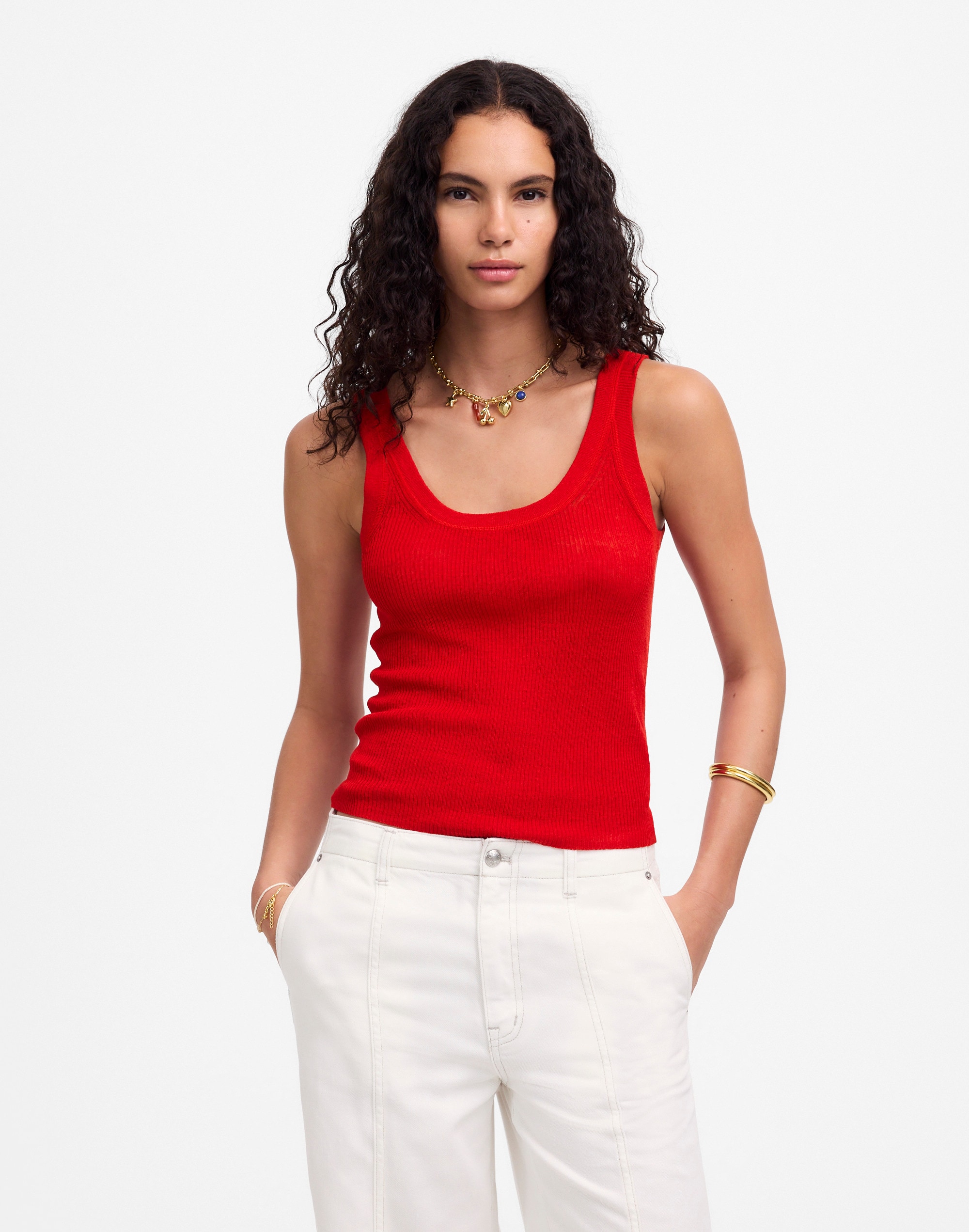 Linen-Blend Scoopneck Sweater Tank