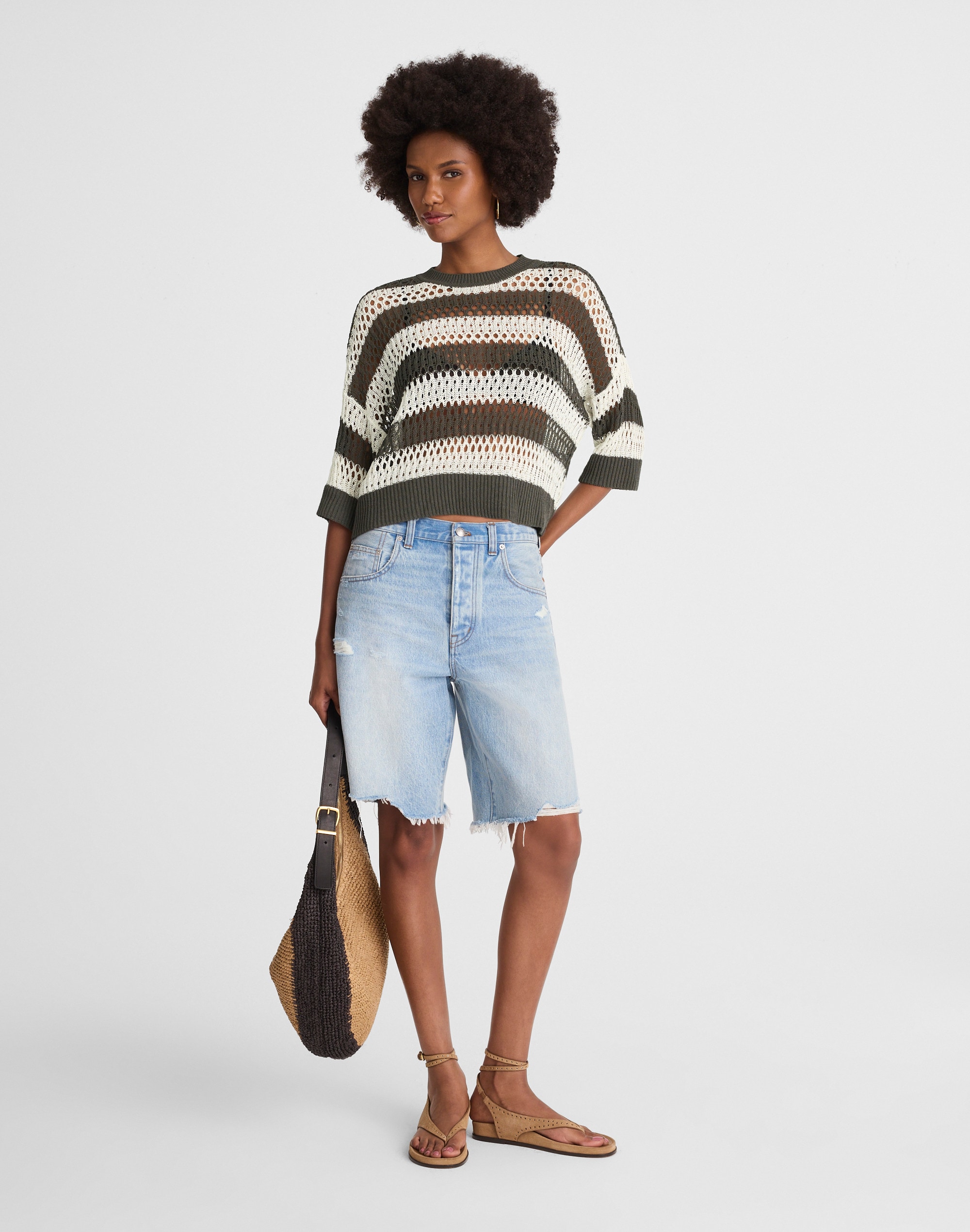 Relaxed Open-Stitch Sweater Tee