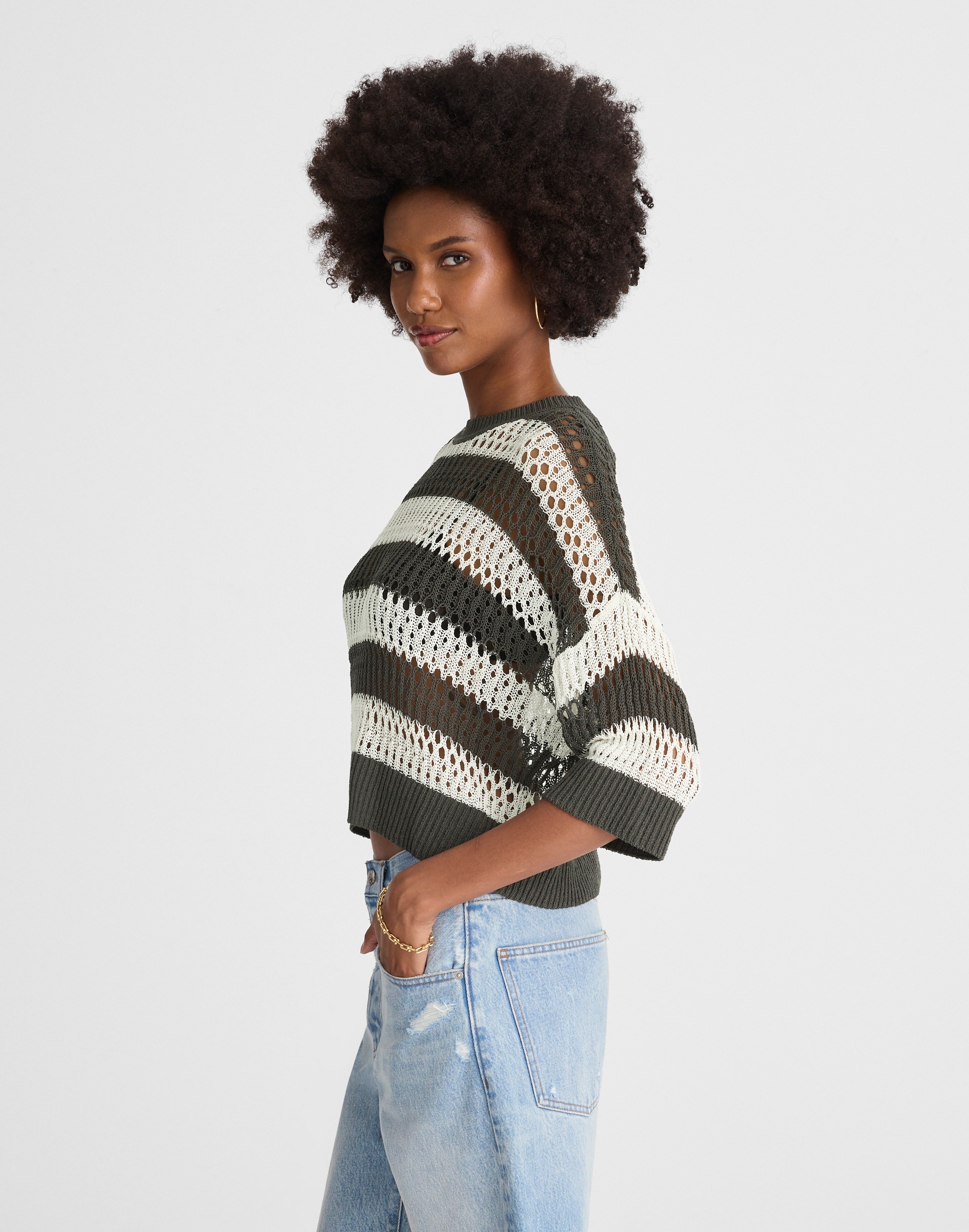 Relaxed Open-Stitch Sweater Tee