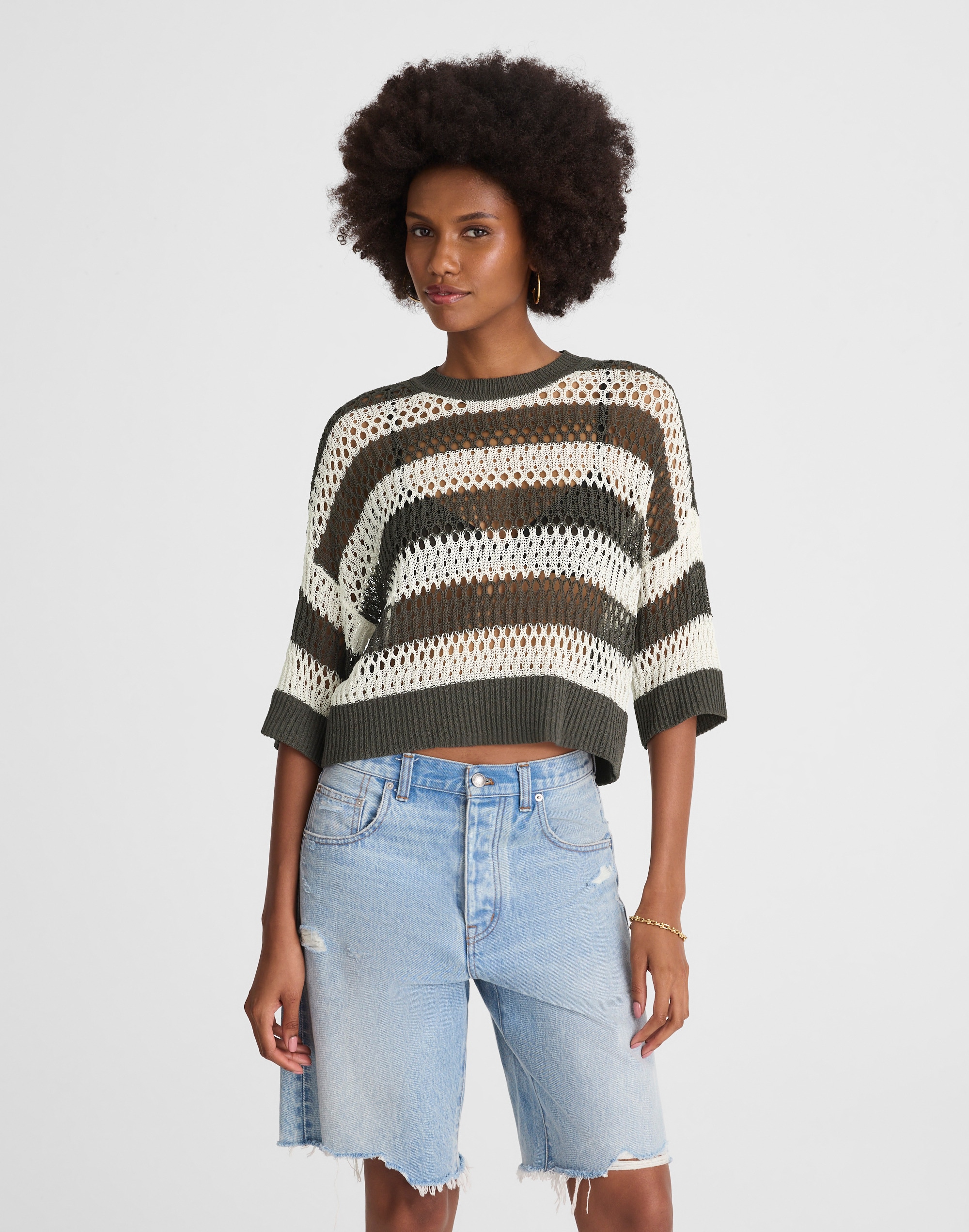 Relaxed Open-Stitch Sweater Tee 