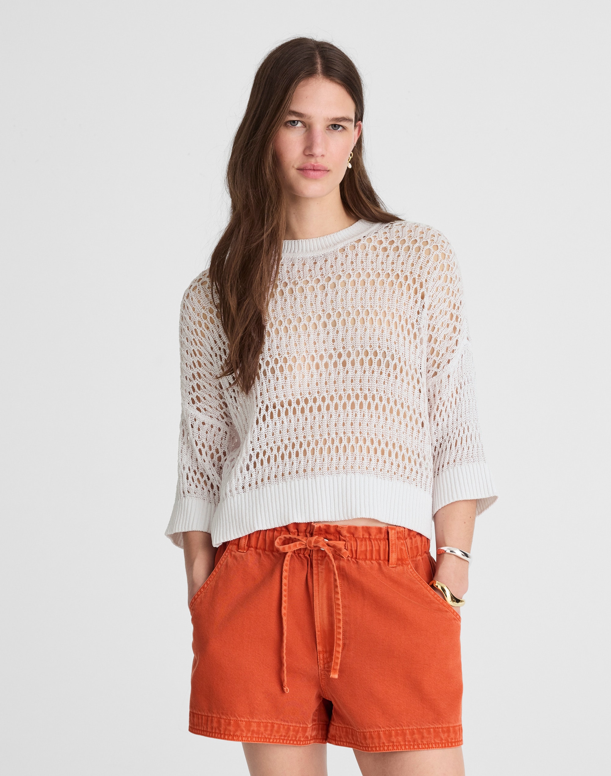 Relaxed Open-Stitch Sweater Tee