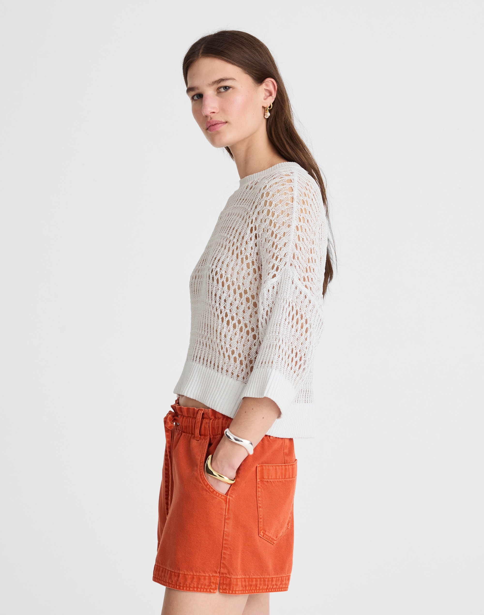 Relaxed Open-Stitch Sweater Tee