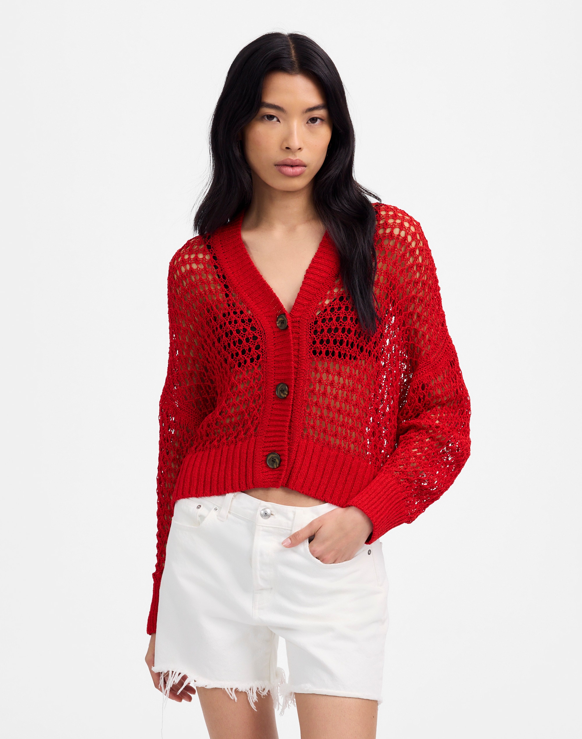 open-stitch v-neck cardigan
