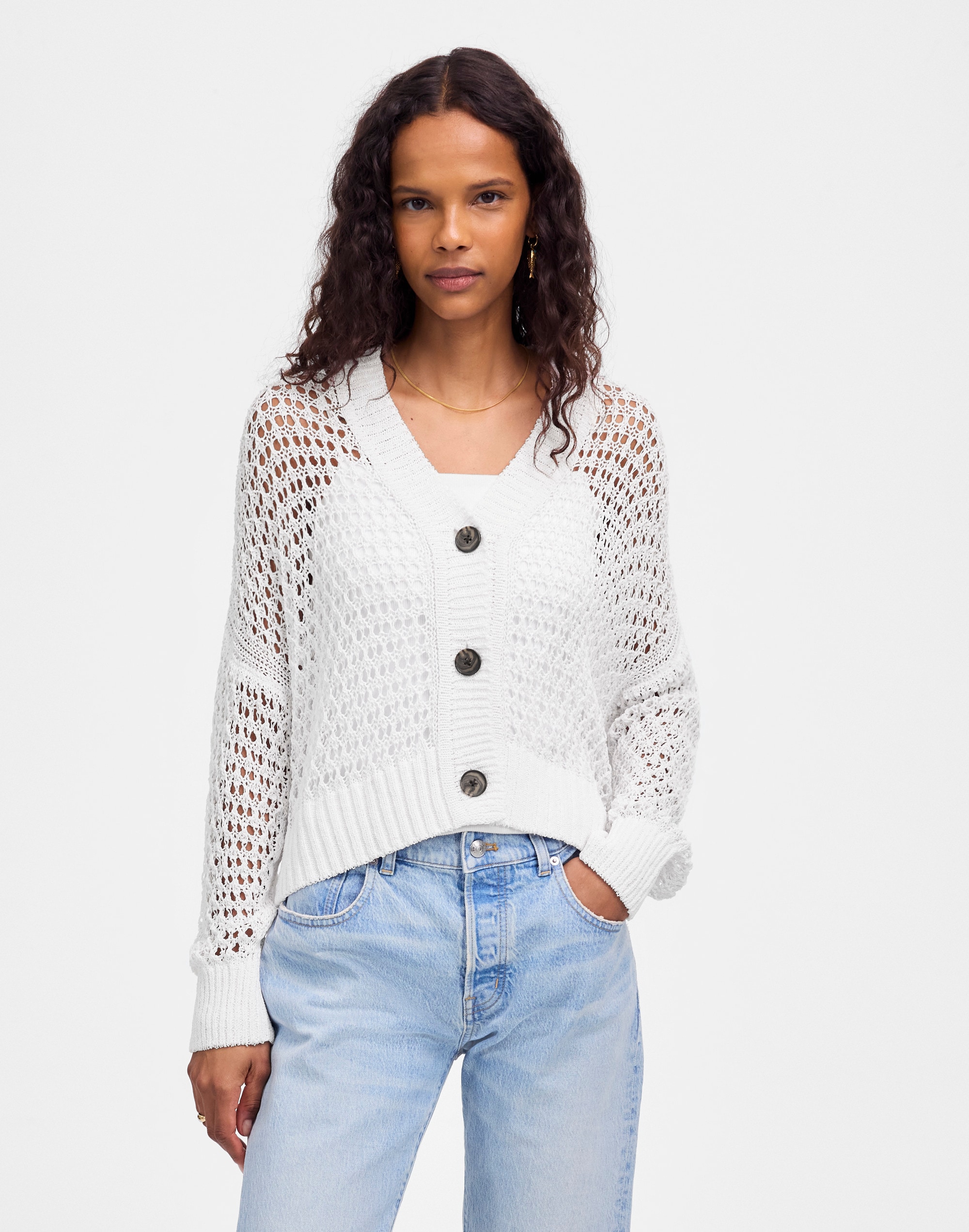 Open-Stitch V-Neck Cardigan