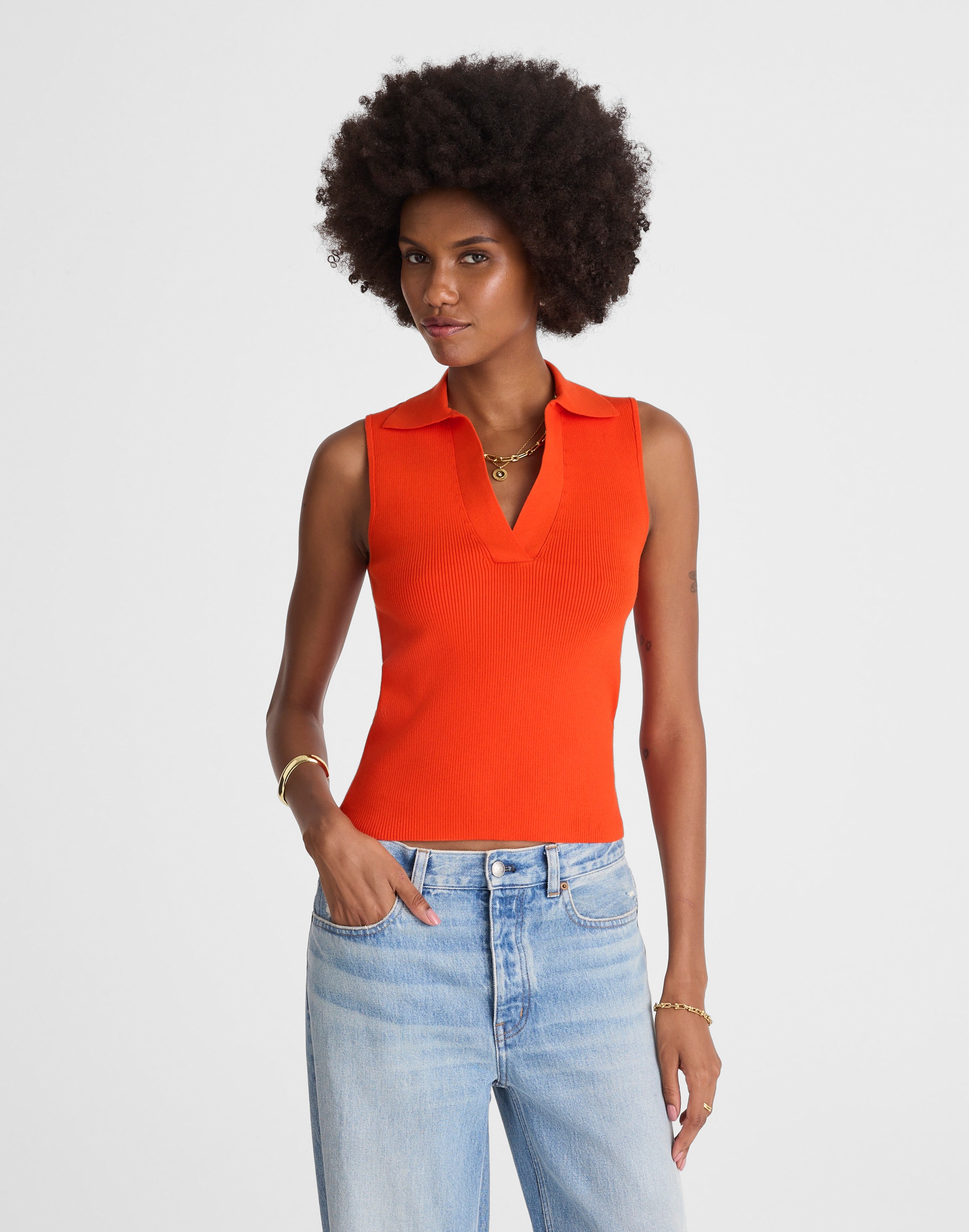 Cotton Johnny-Collar Sweater Tank