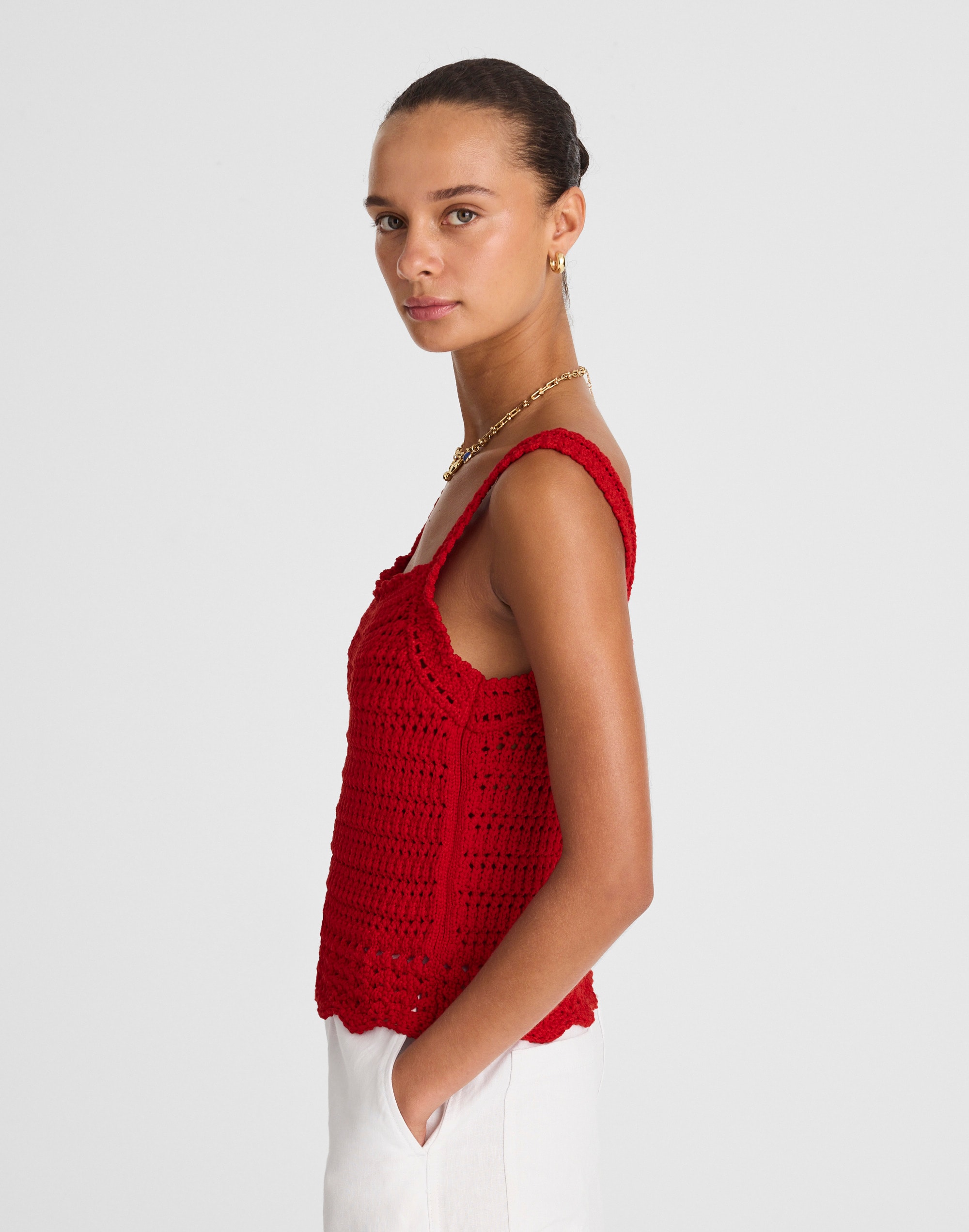 Crochet-Stitch Cotton Sweater Tank