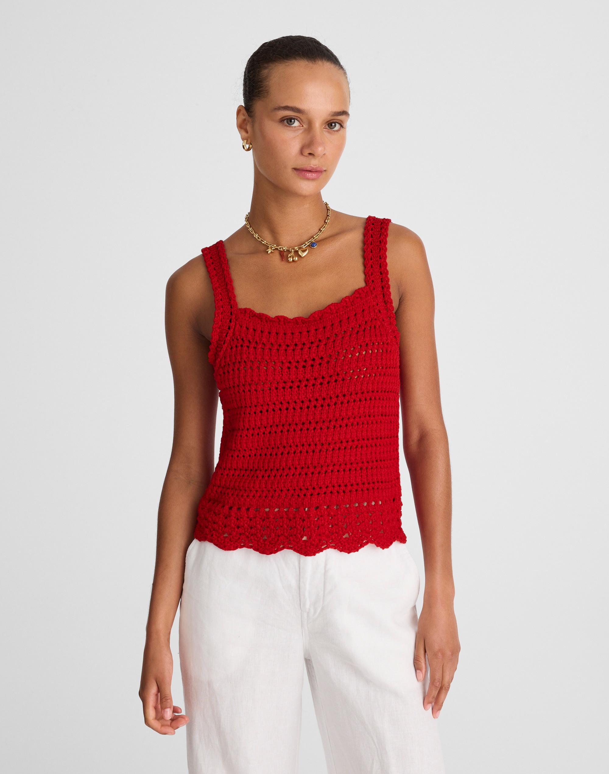 Crochet-Stitch Cotton Sweater Tank