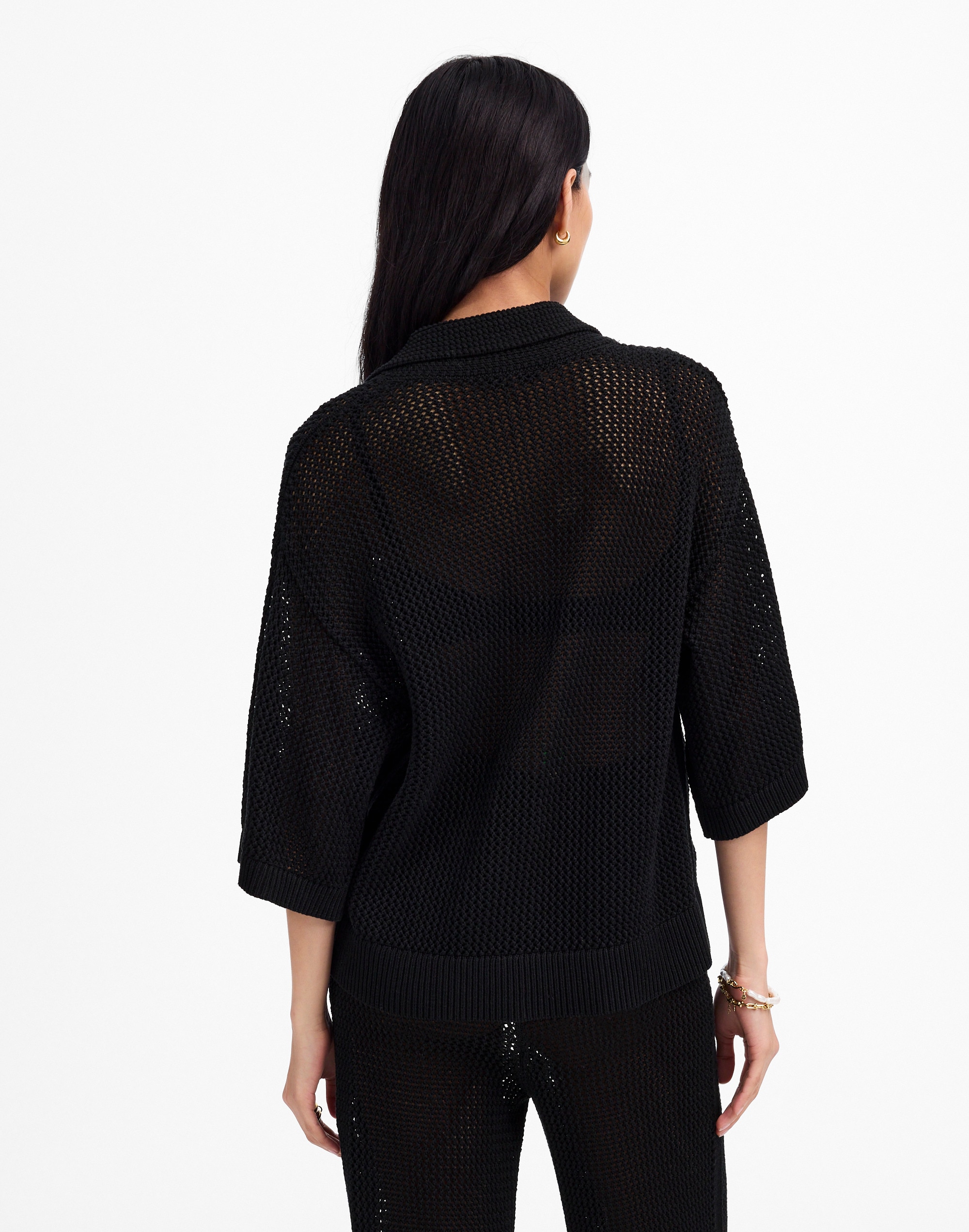 Open-Stitch Button-Front Cardigan