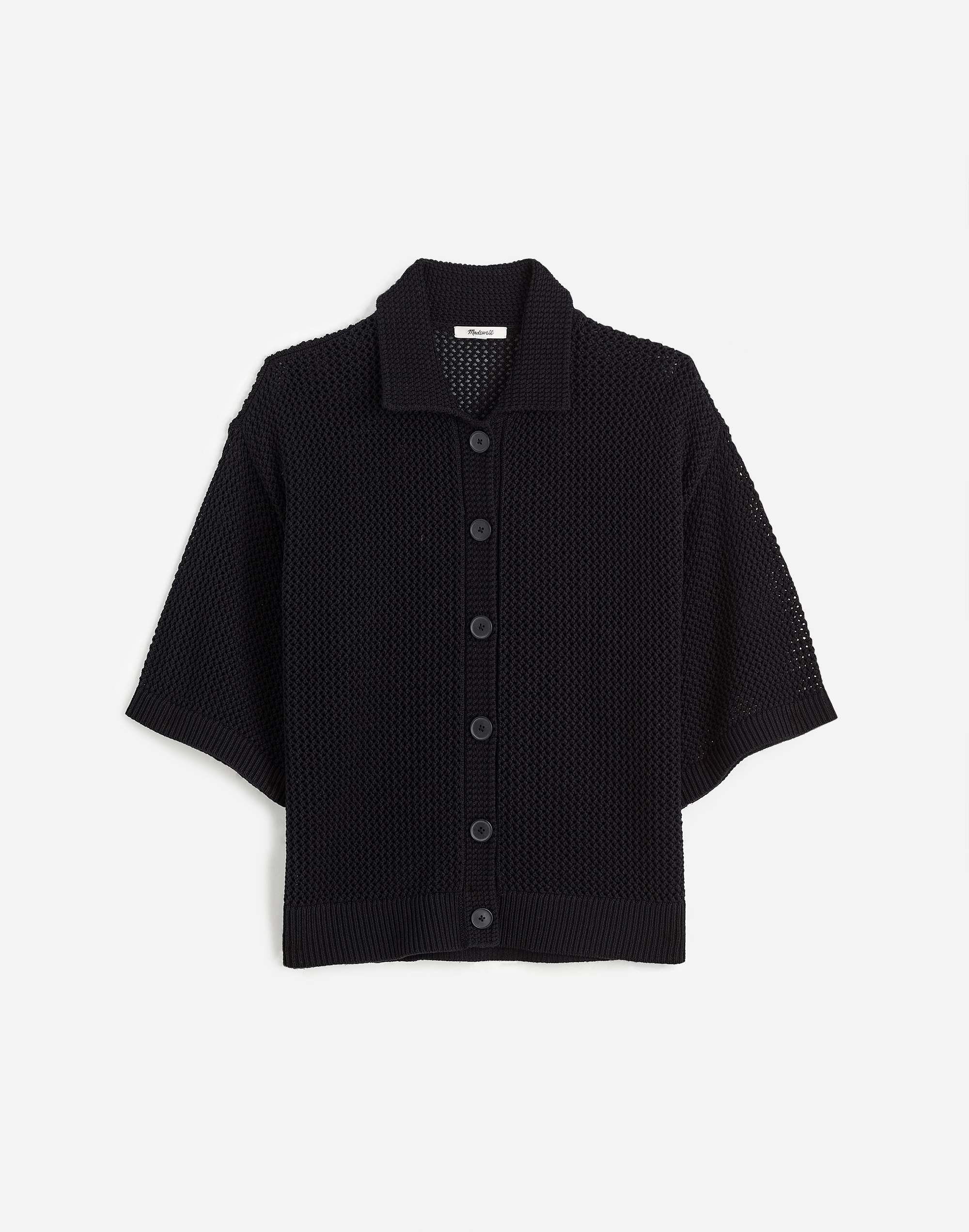 Open-Stitch Button-Front Cardigan