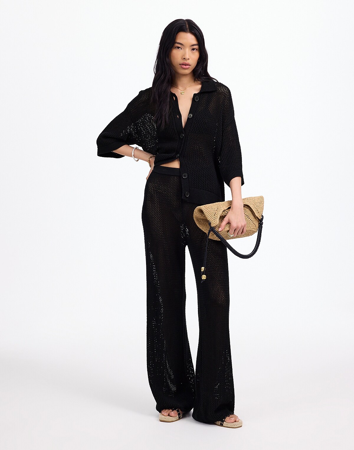 Open-Stitch Sweater Pants