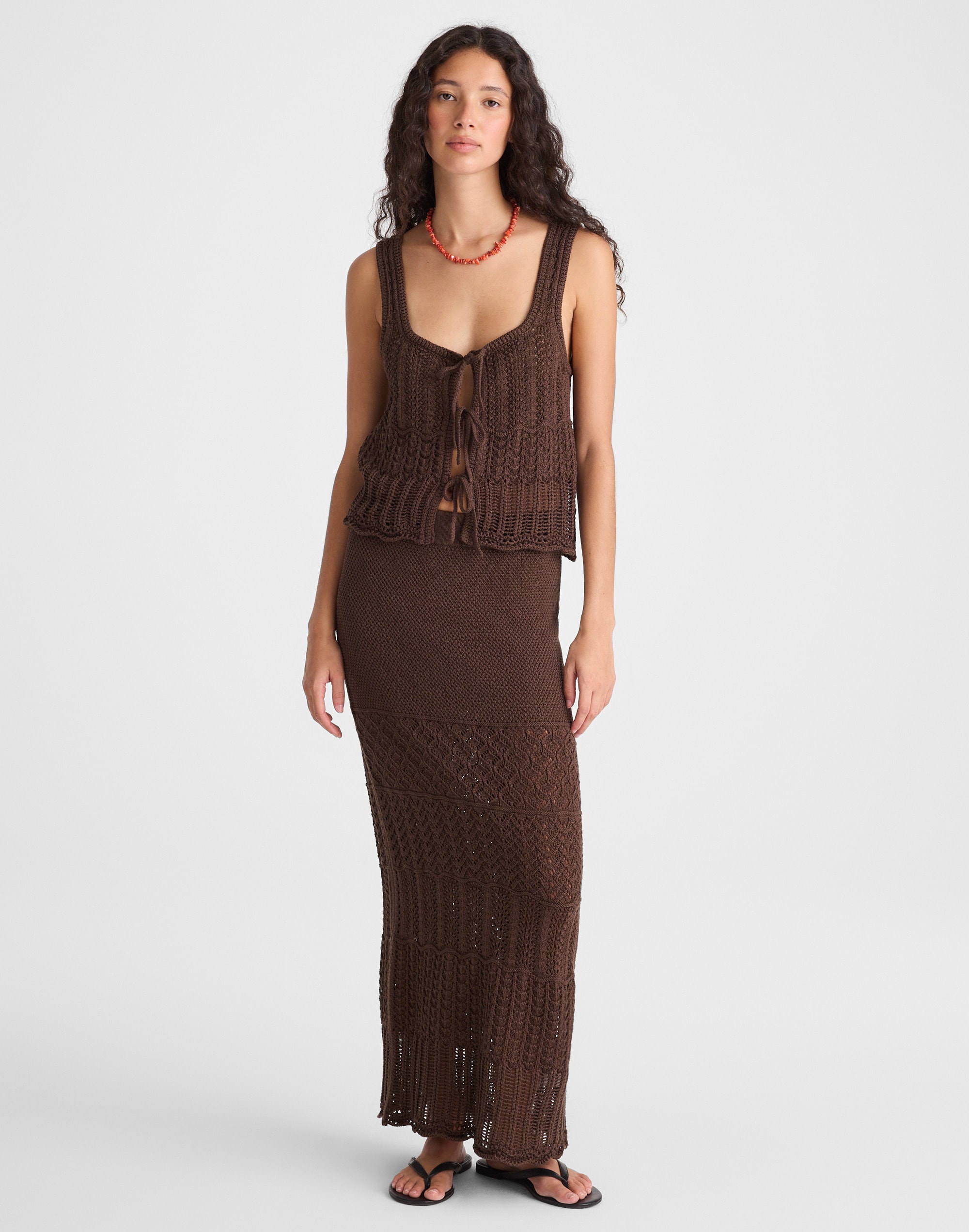 pointelle-stitch maxi skirt