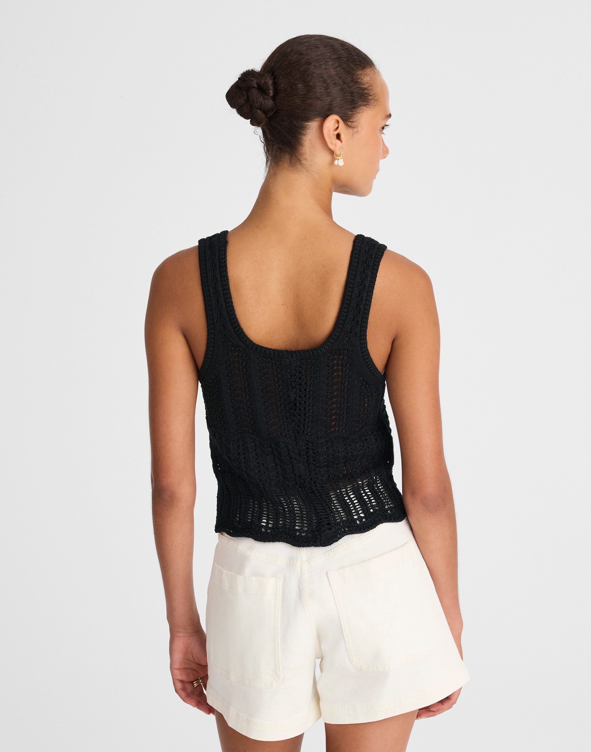 Pointelle-Stitch Tie-Front Sweater Tank