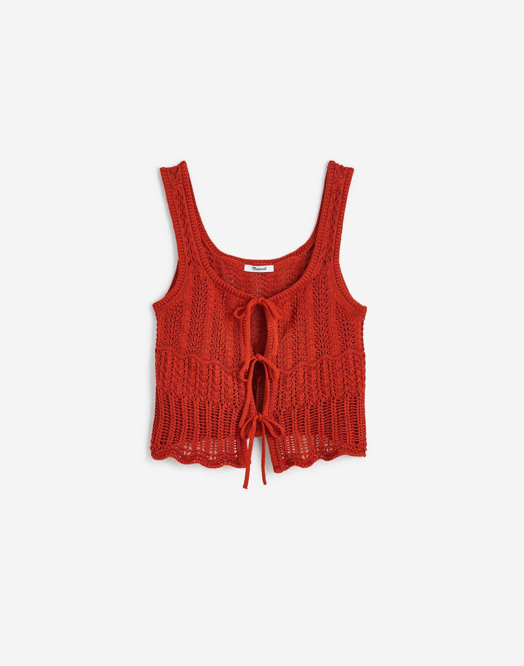 Pointelle-Stitch Tie-Front Sweater Tank