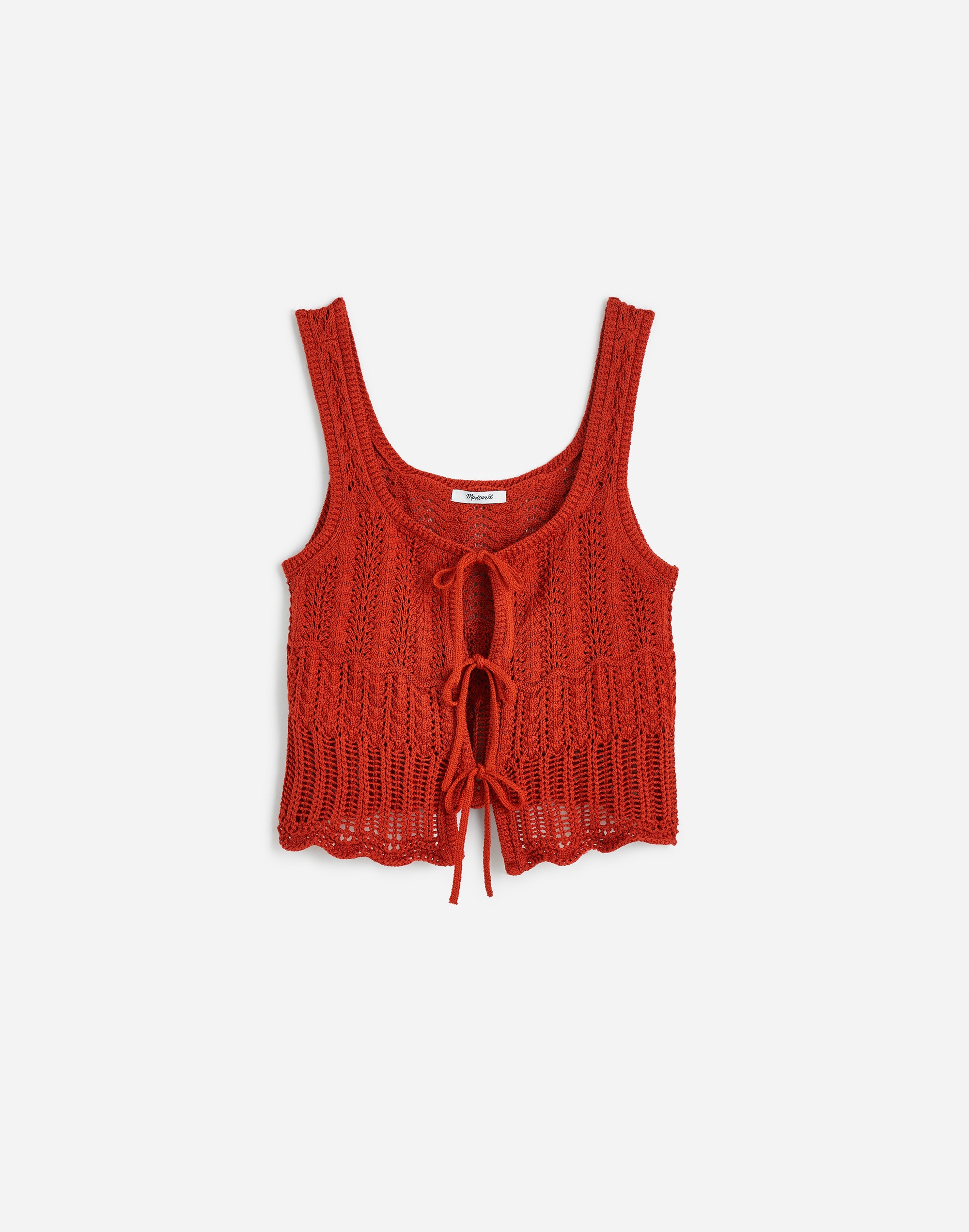 pointelle-stitch tie-front sweater tank