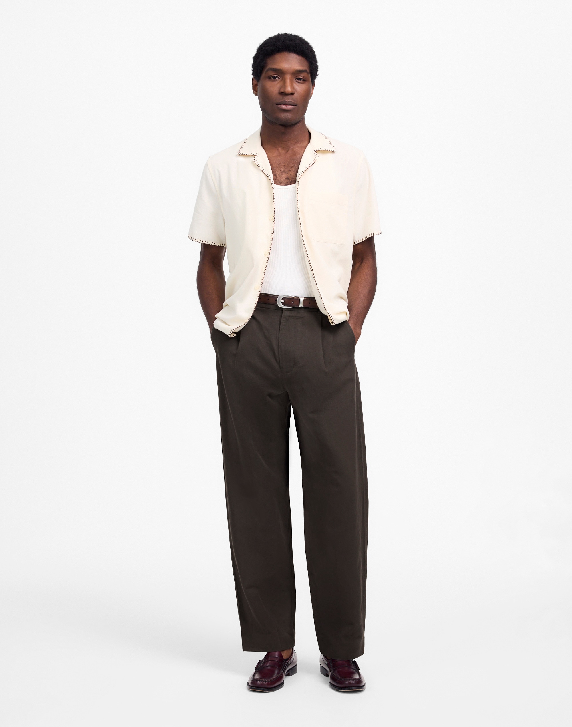 Pleated Trousers in Cotton-Linen Blend