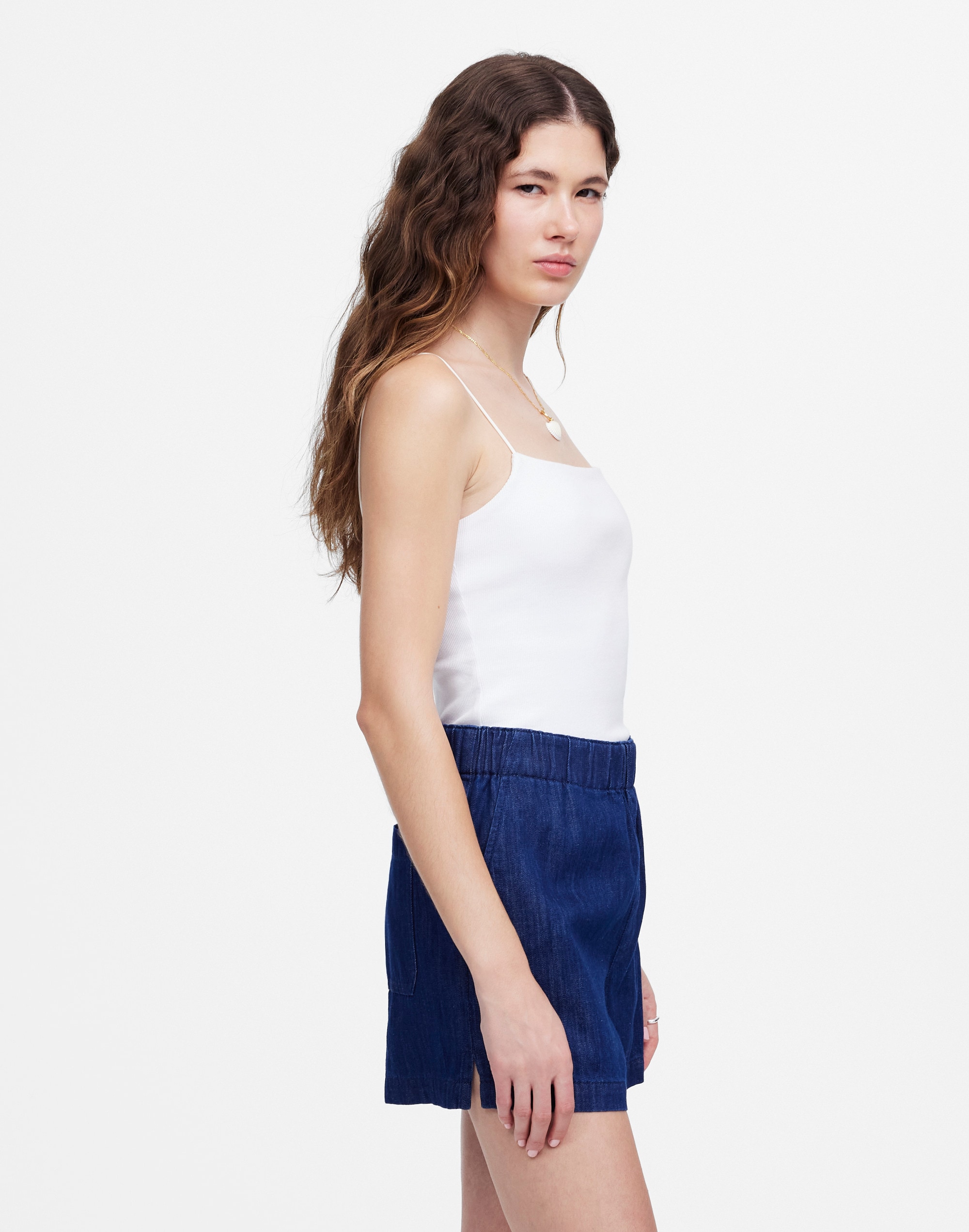 Denim Pull-On Shorts in Bright Rinse Wash Alternate Image 3