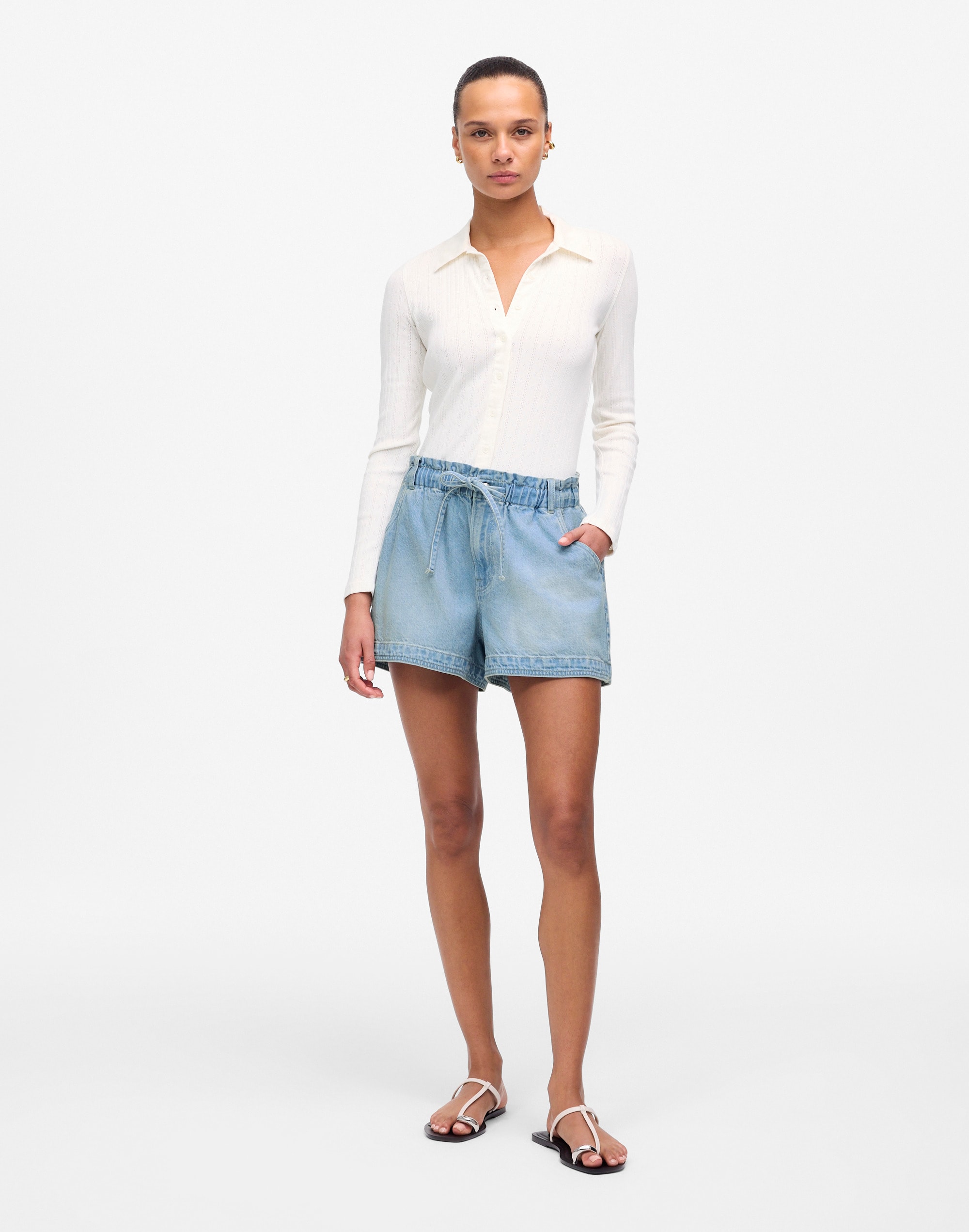Tie-Waist Denim Shorts in Kelleyville Wash