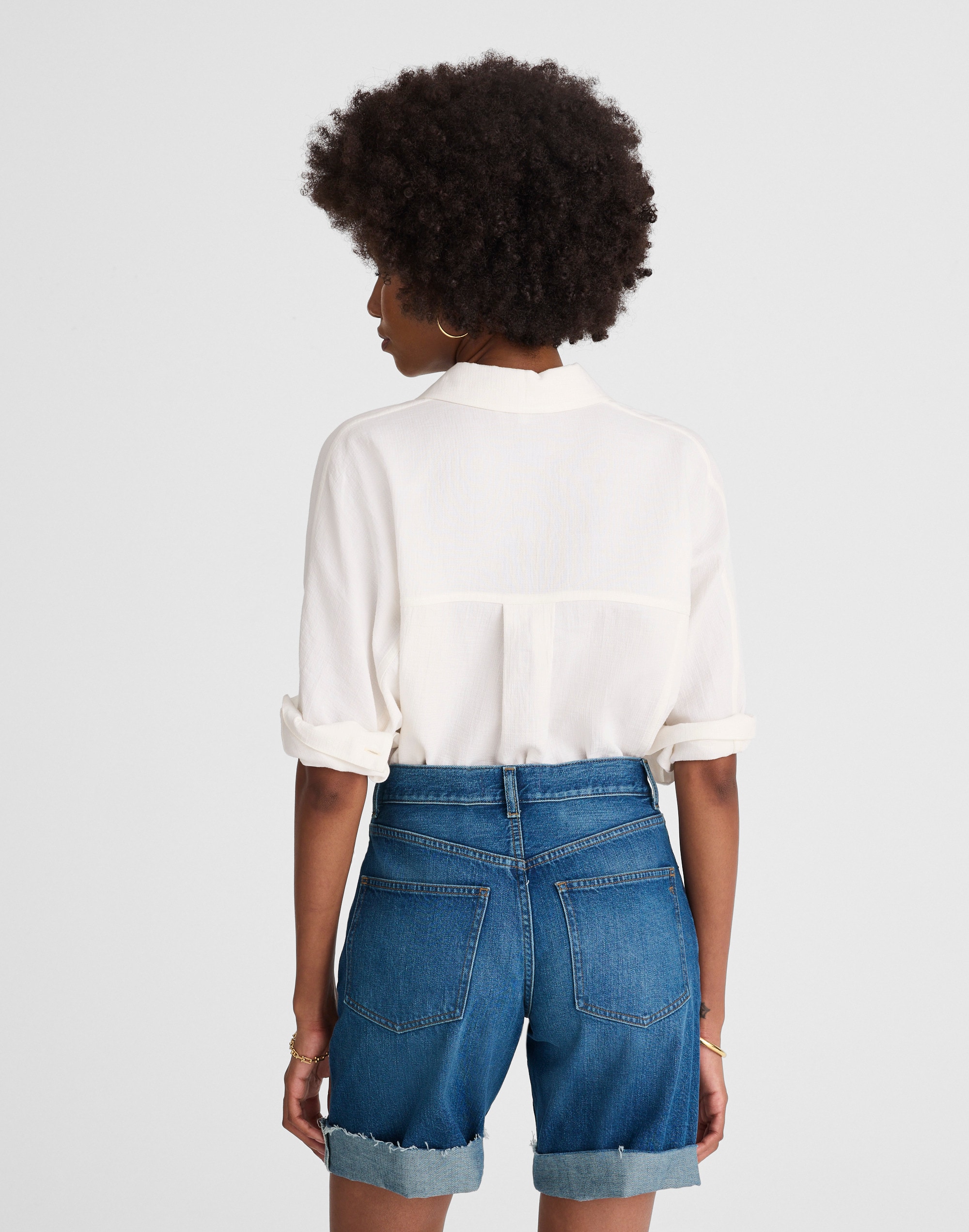 Long Baggy Cuffed Jean Shorts in Mifflin Wash