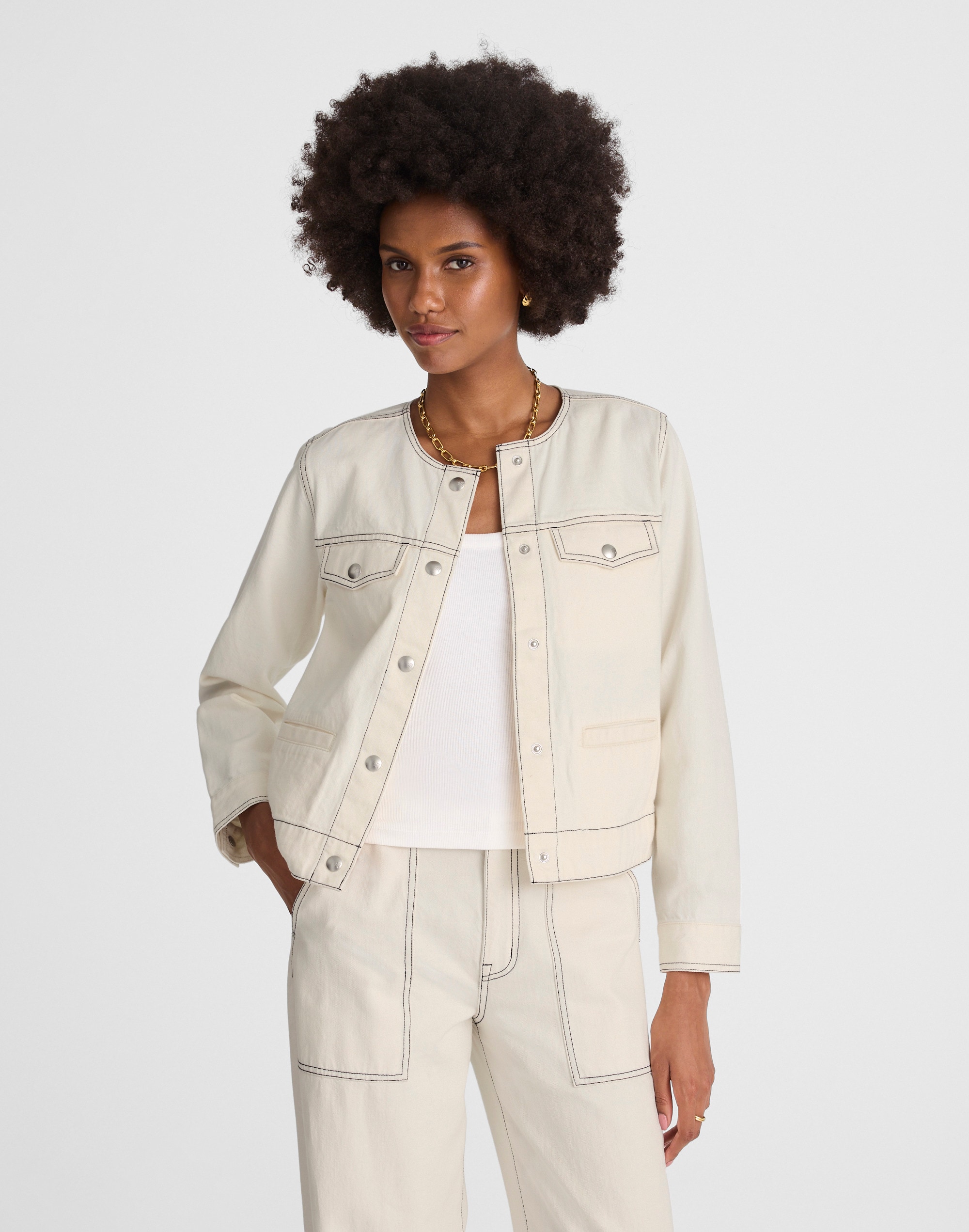 denim cinched lady jacket in vintage canvas