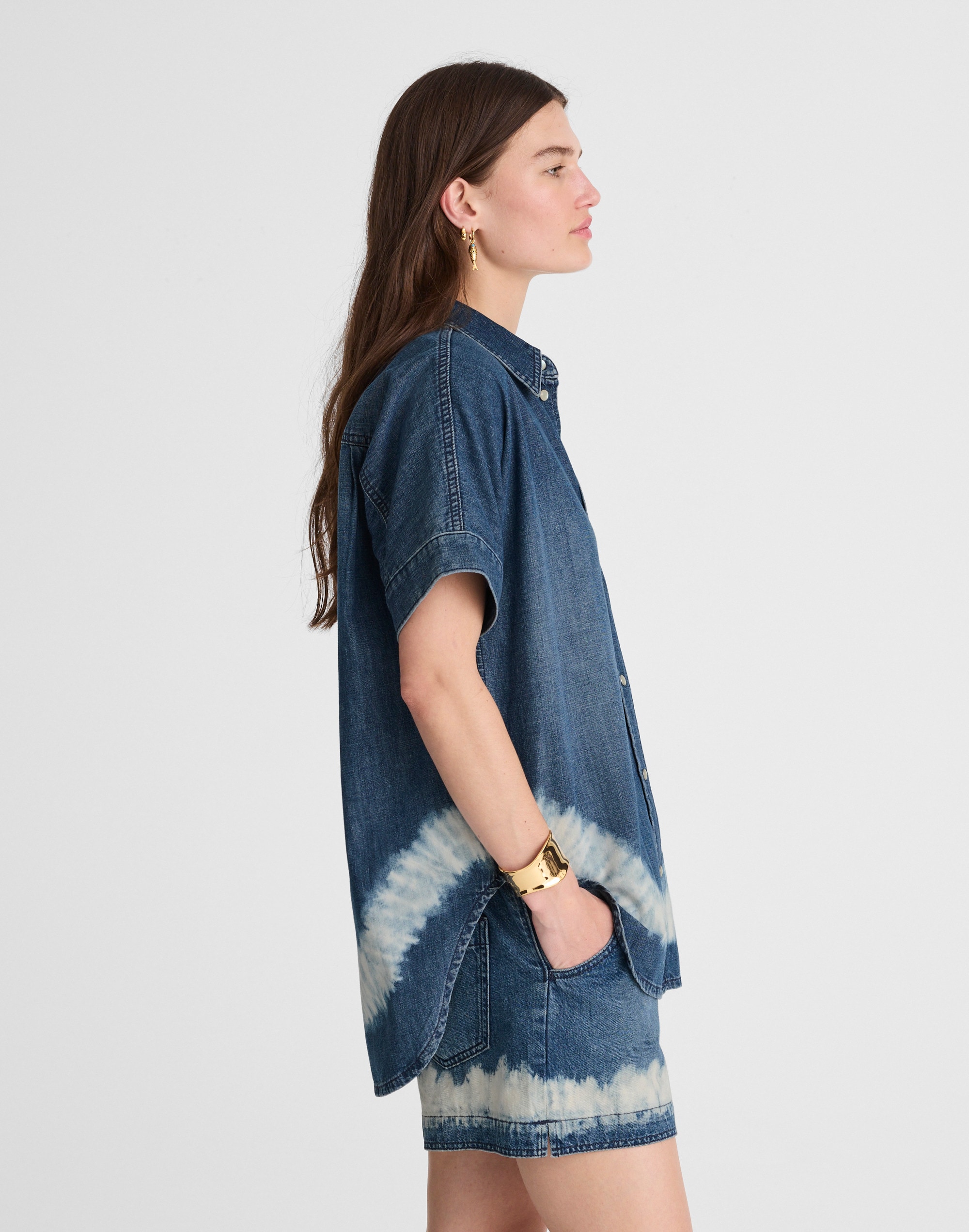 Shibori Denim Short-Sleeve Shirt