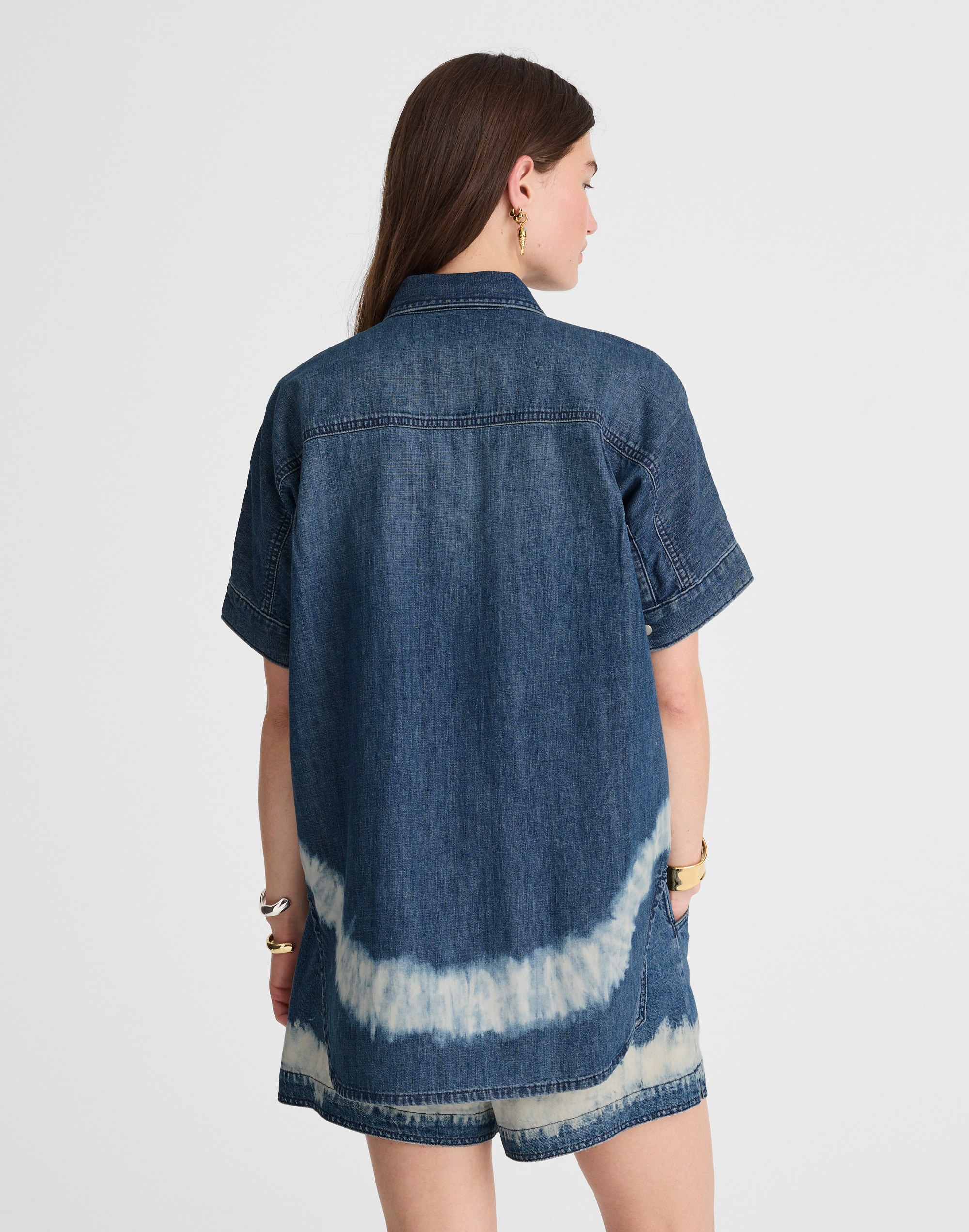 Shibori Denim Short-Sleeve Shirt