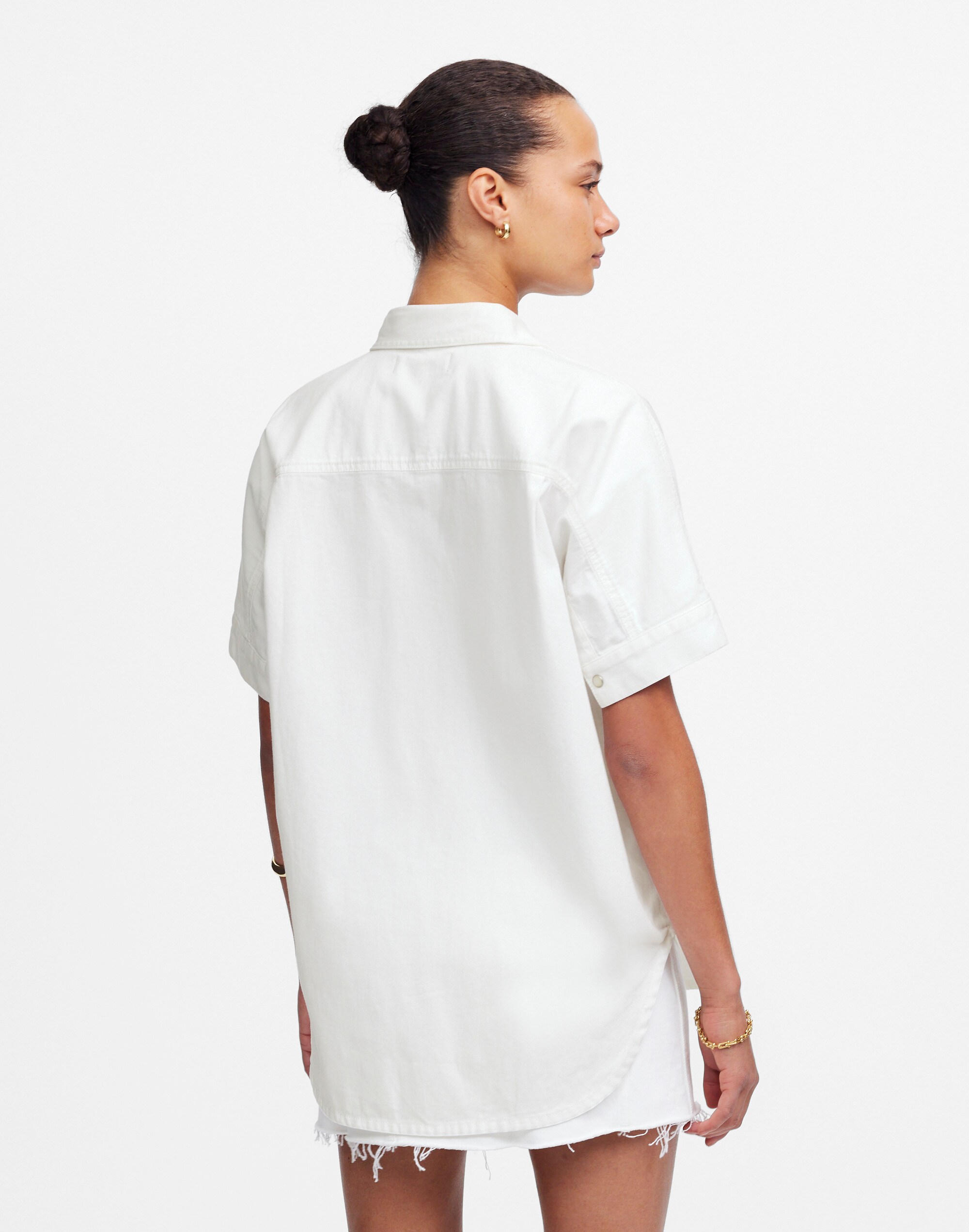 Denim Short-Sleeve Shirt in Pure White