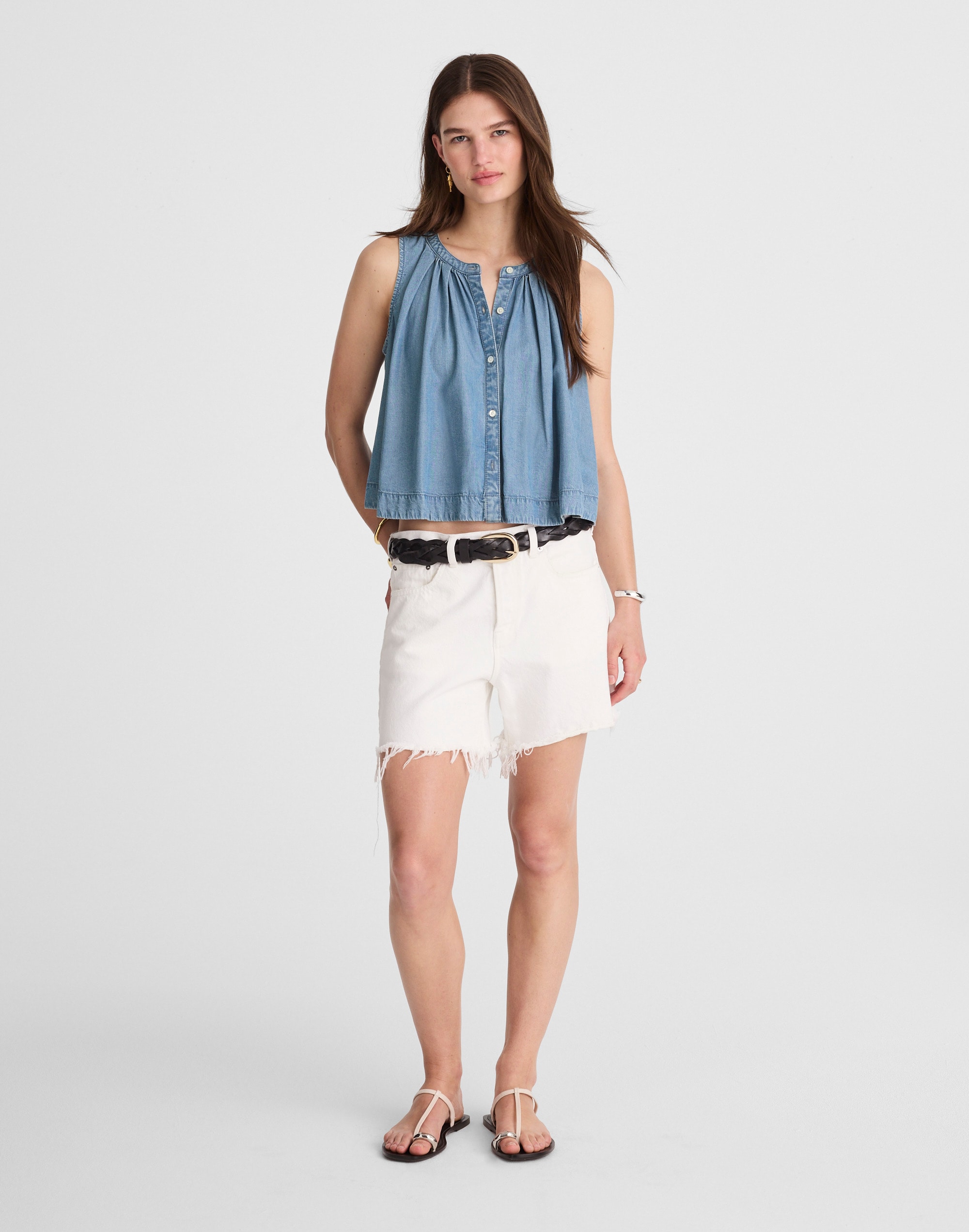 Button-Front Tank in Ashbury Wash: Airy Denim Edition