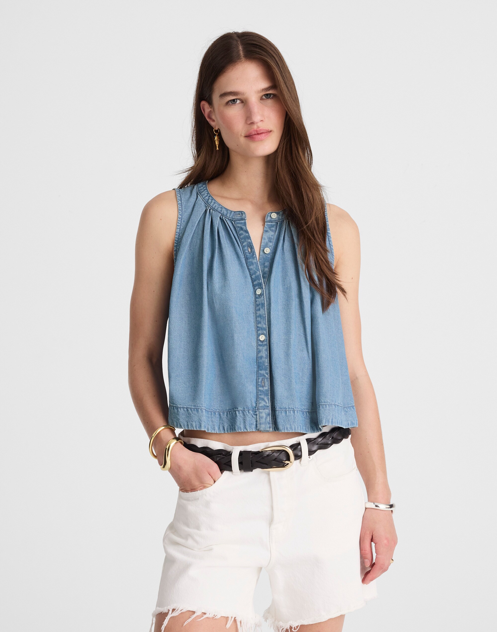 Button-Front Tank in Ashbury Wash: Airy Denim Edition