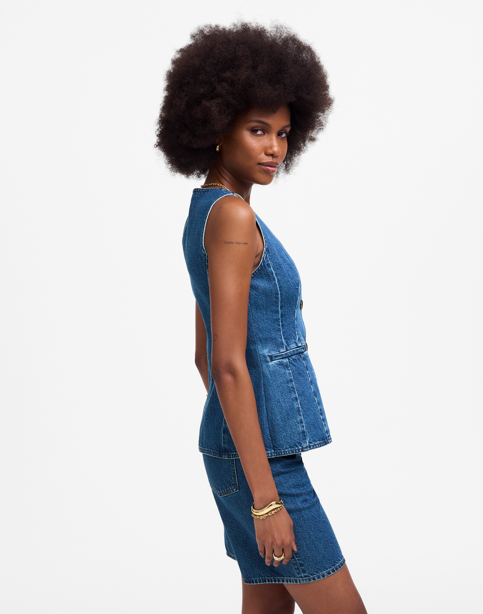 Denim Scoopneck Cutaway Vest in Dowe Wash