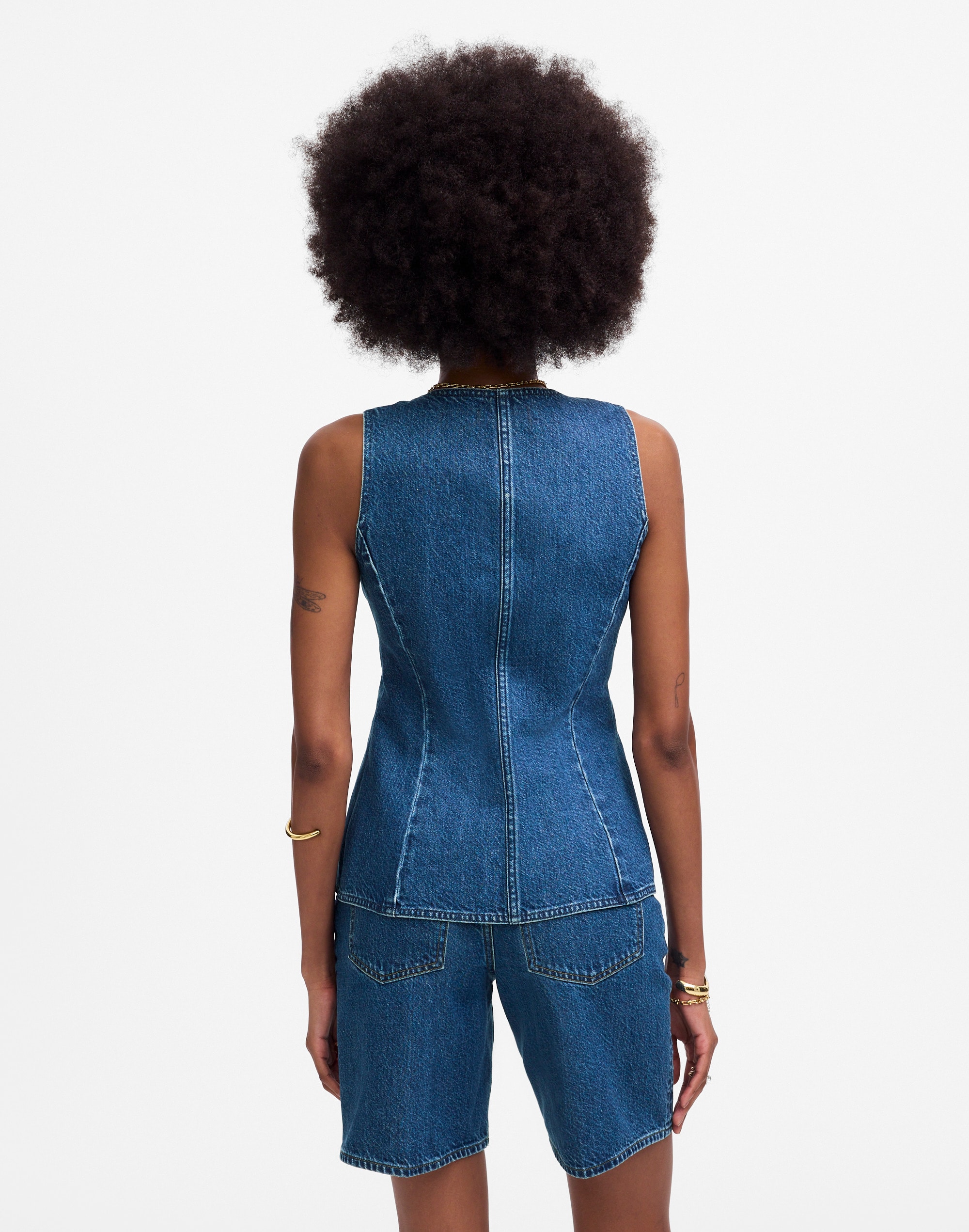 Denim Scoopneck Cutaway Vest in Dowe Wash